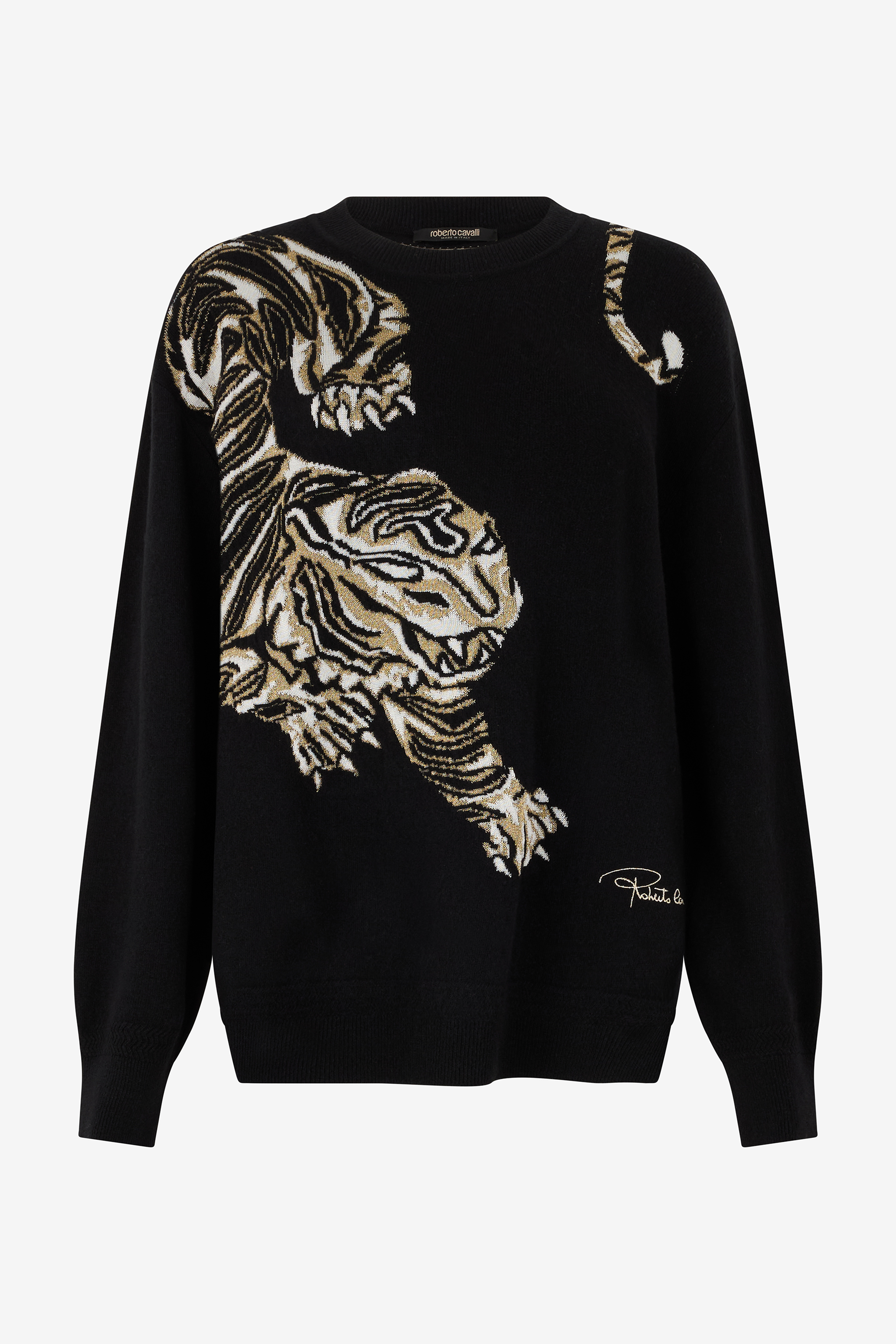 Roberto Cavalli Women's Black Wool Sweater With Tiger Motif - Sweatshirts - Image 1