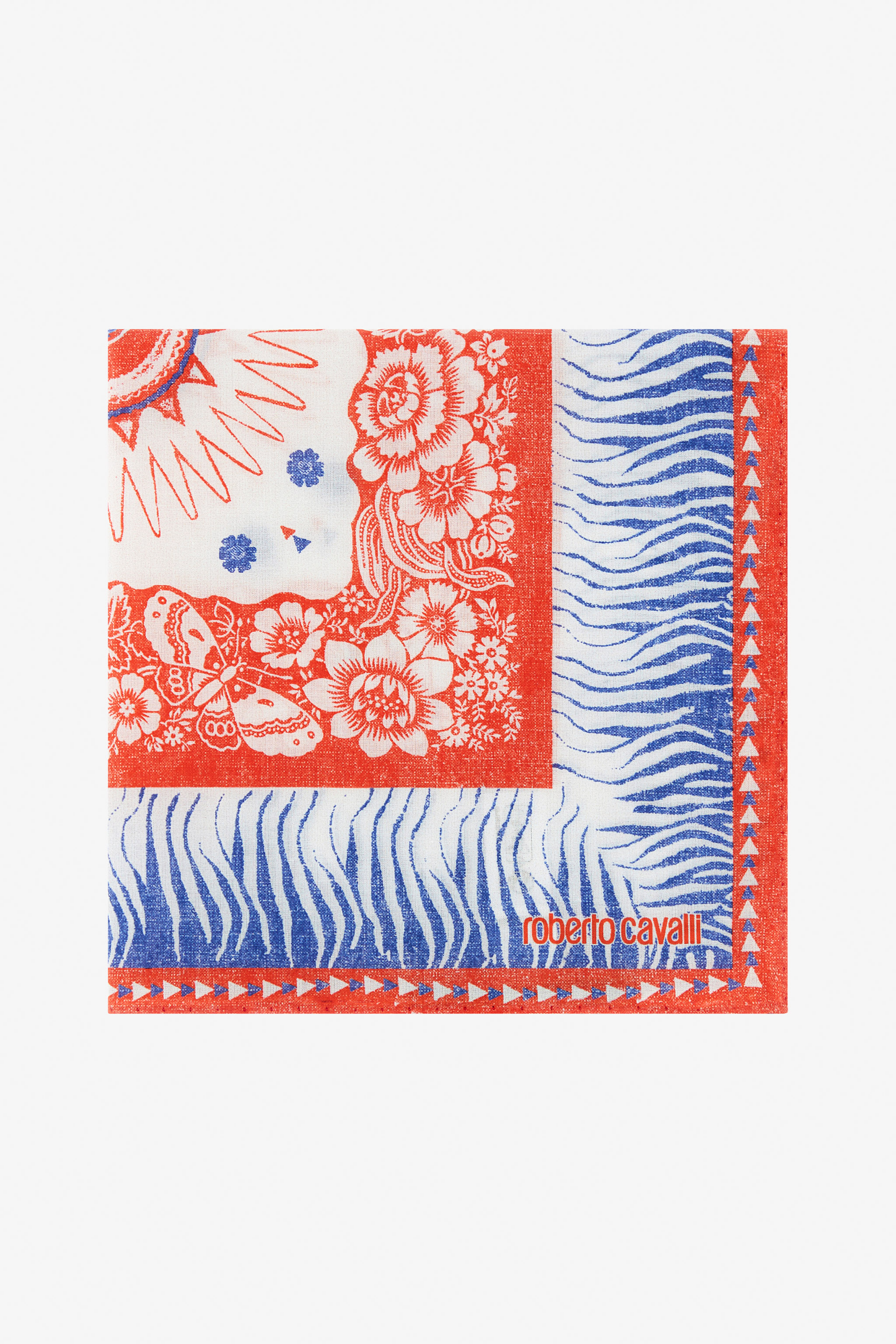  Roberto Cavalli Cotton Scarf With Zebra Pattern And Logo - Male  Blue Unica 