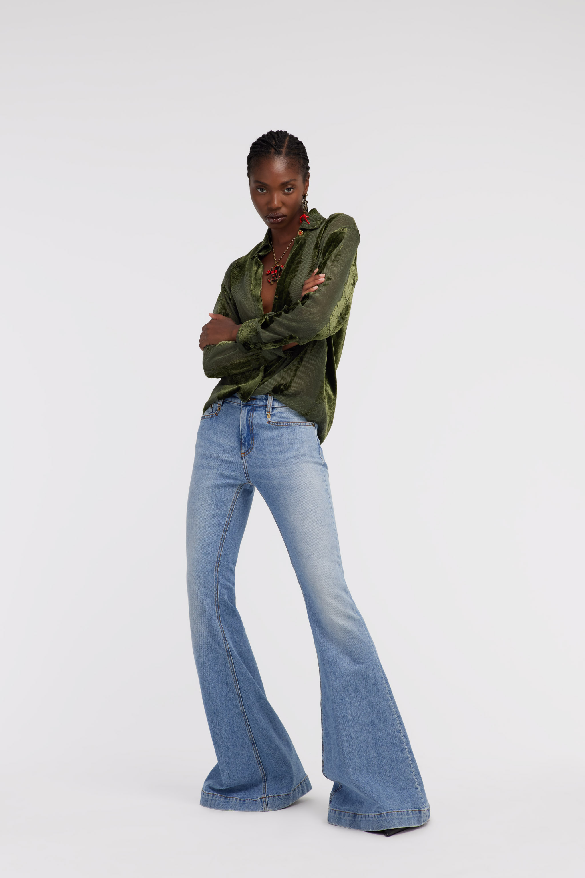 Roberto Cavalli Devoré Shirt In Dark Green