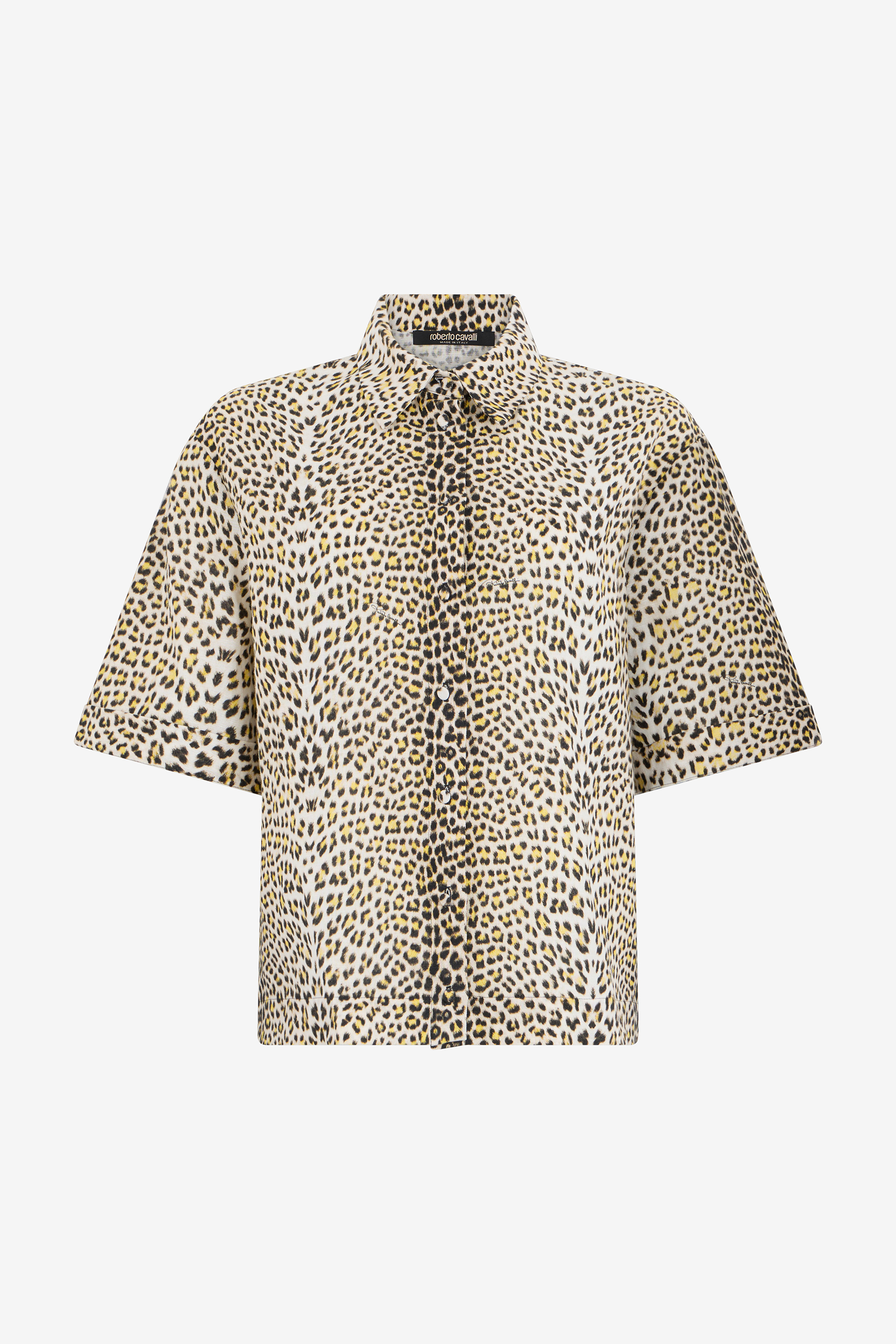 Roberto Cavalli Women's Yellow/Black Baby Jaguar Print Shirt - Blouses & Tops