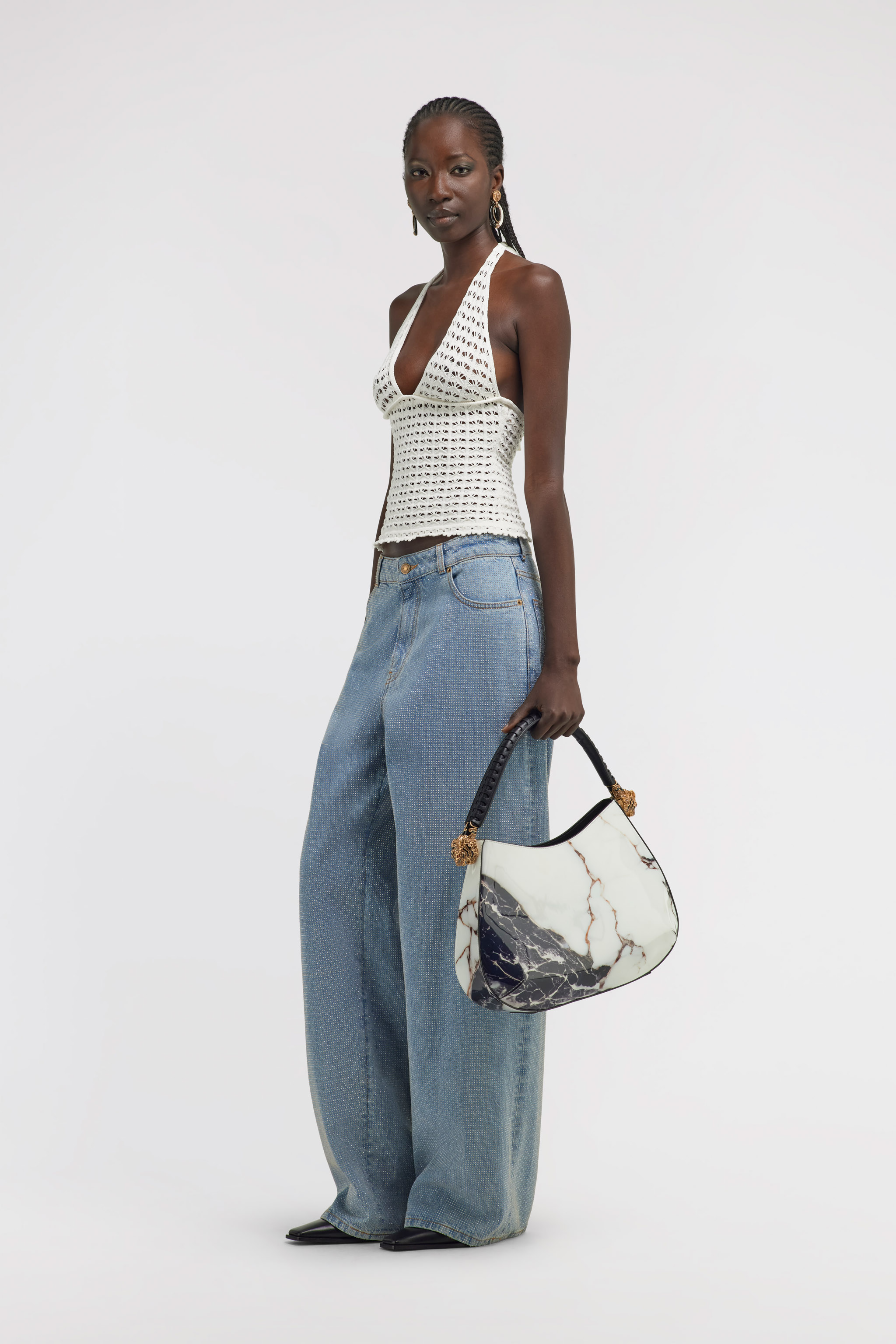 Roberto Cavalli Halterneck Crochet-knit Top In White