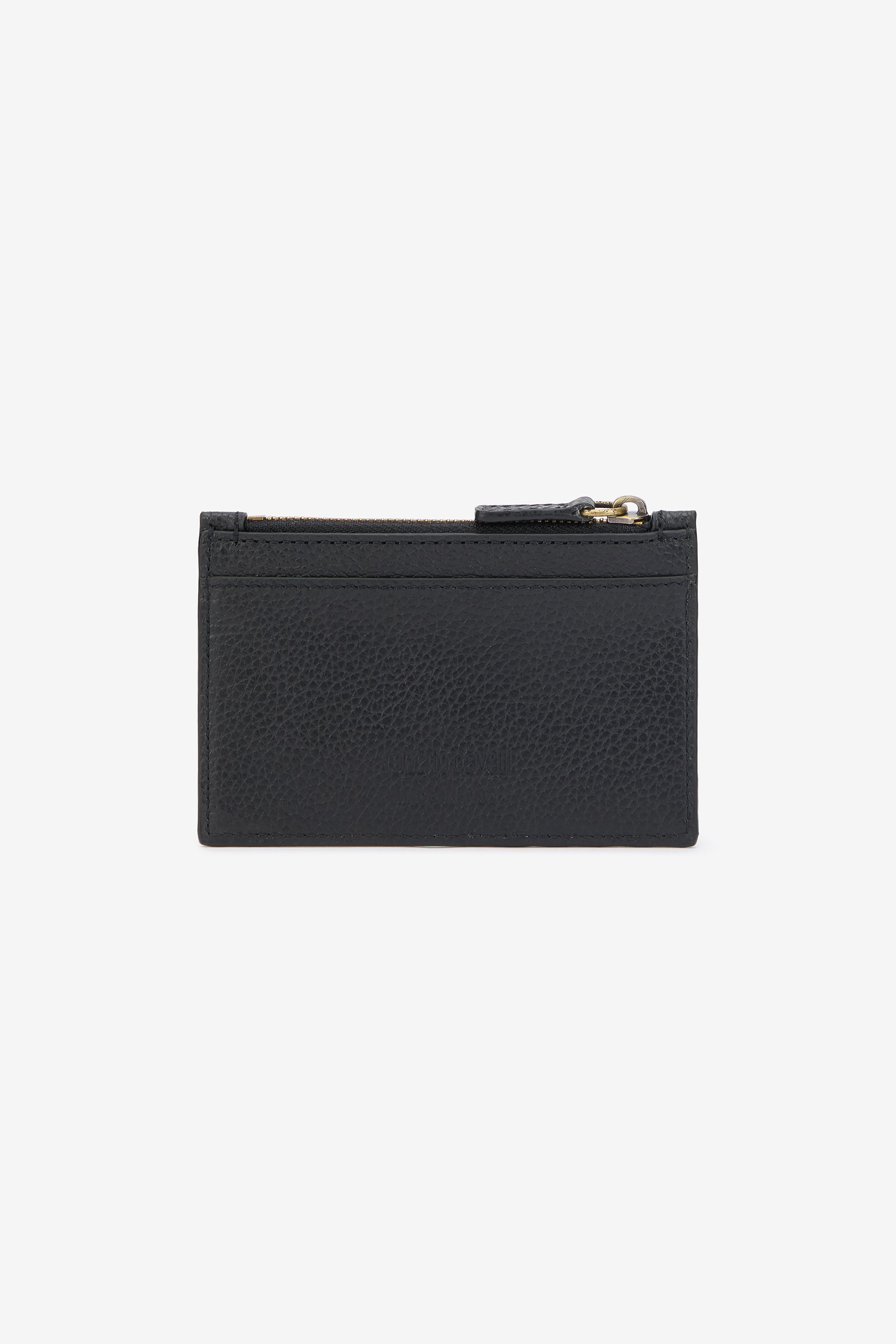 Roberto Cavalli Black Card Holder With Mirror Snake Monogram In Black