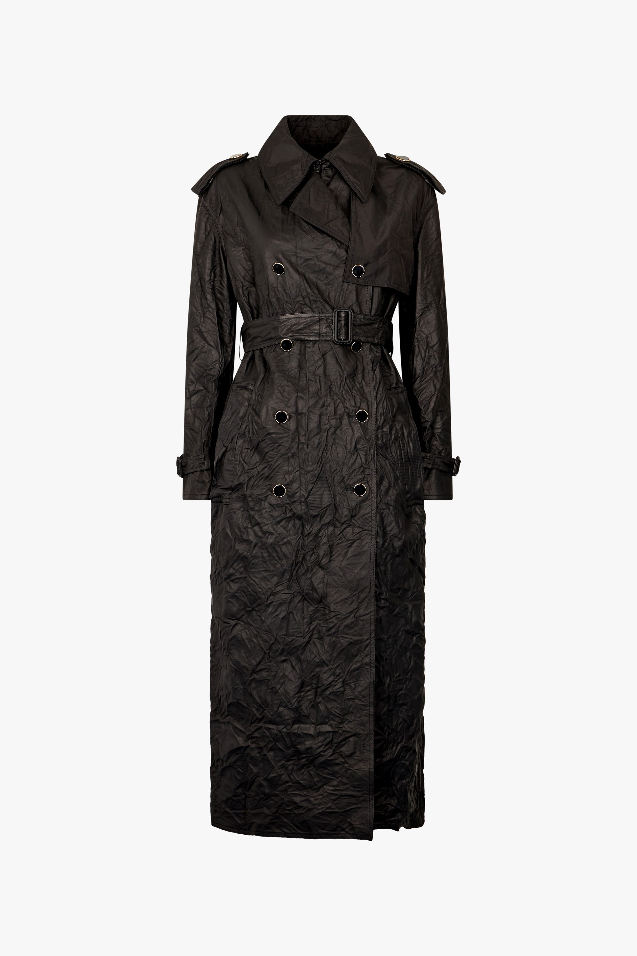Roberto Cavalli Women's Black Long Crinkle-Effect Trench Coat - Ready To Wear - Image 1