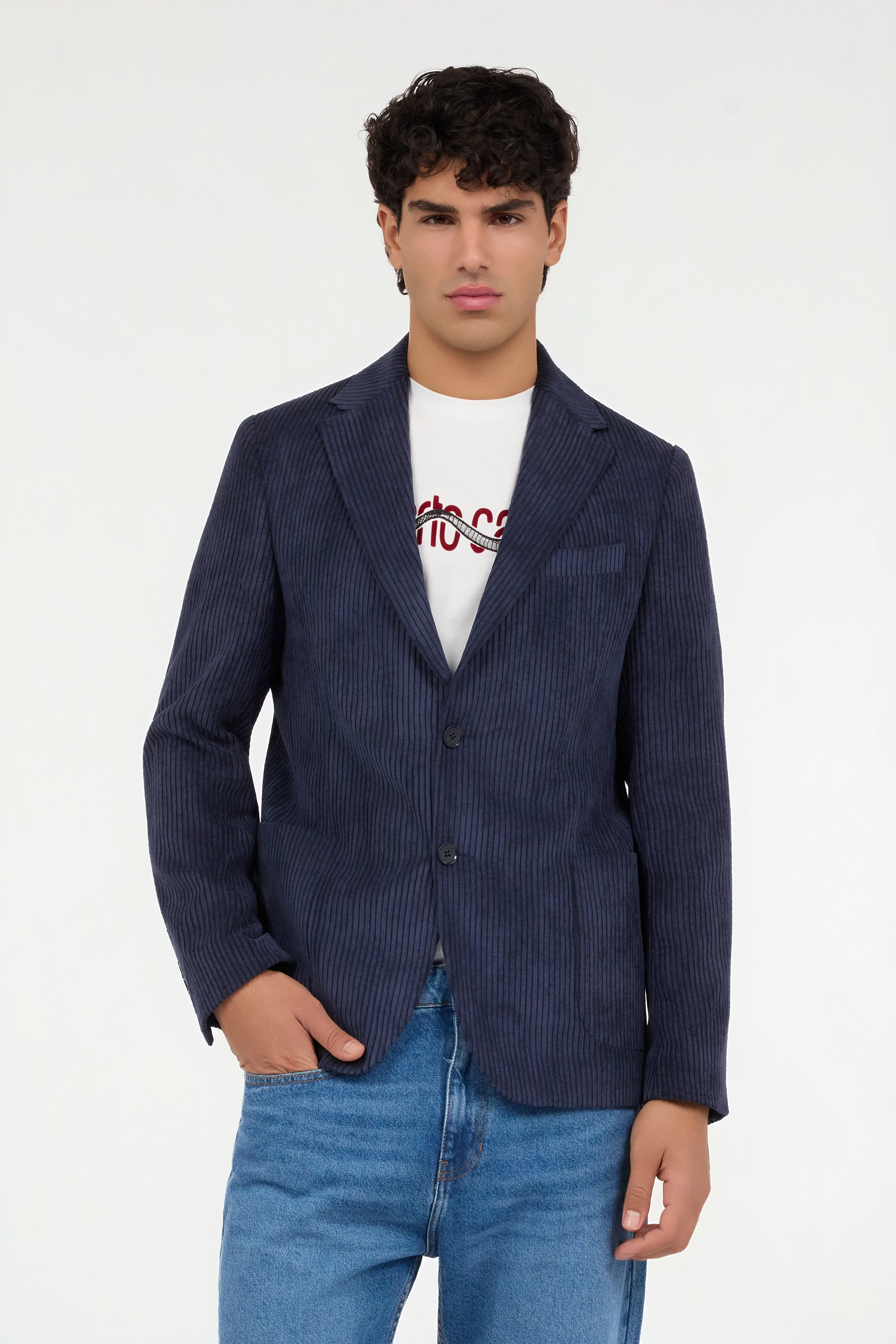 Navy Blue Ribbed Jacket