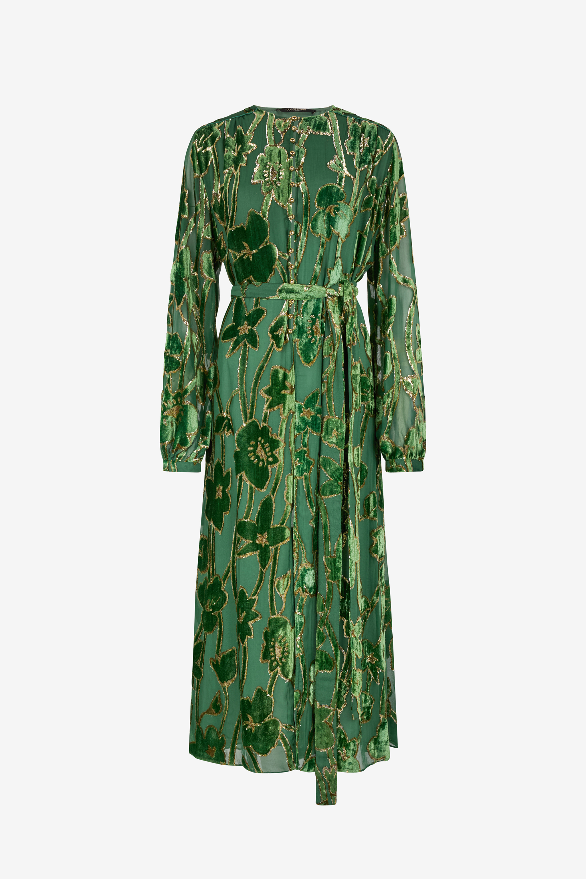 Roberto Cavalli Women's Green Velvet Devoré Midi Dress - Verde/Oro