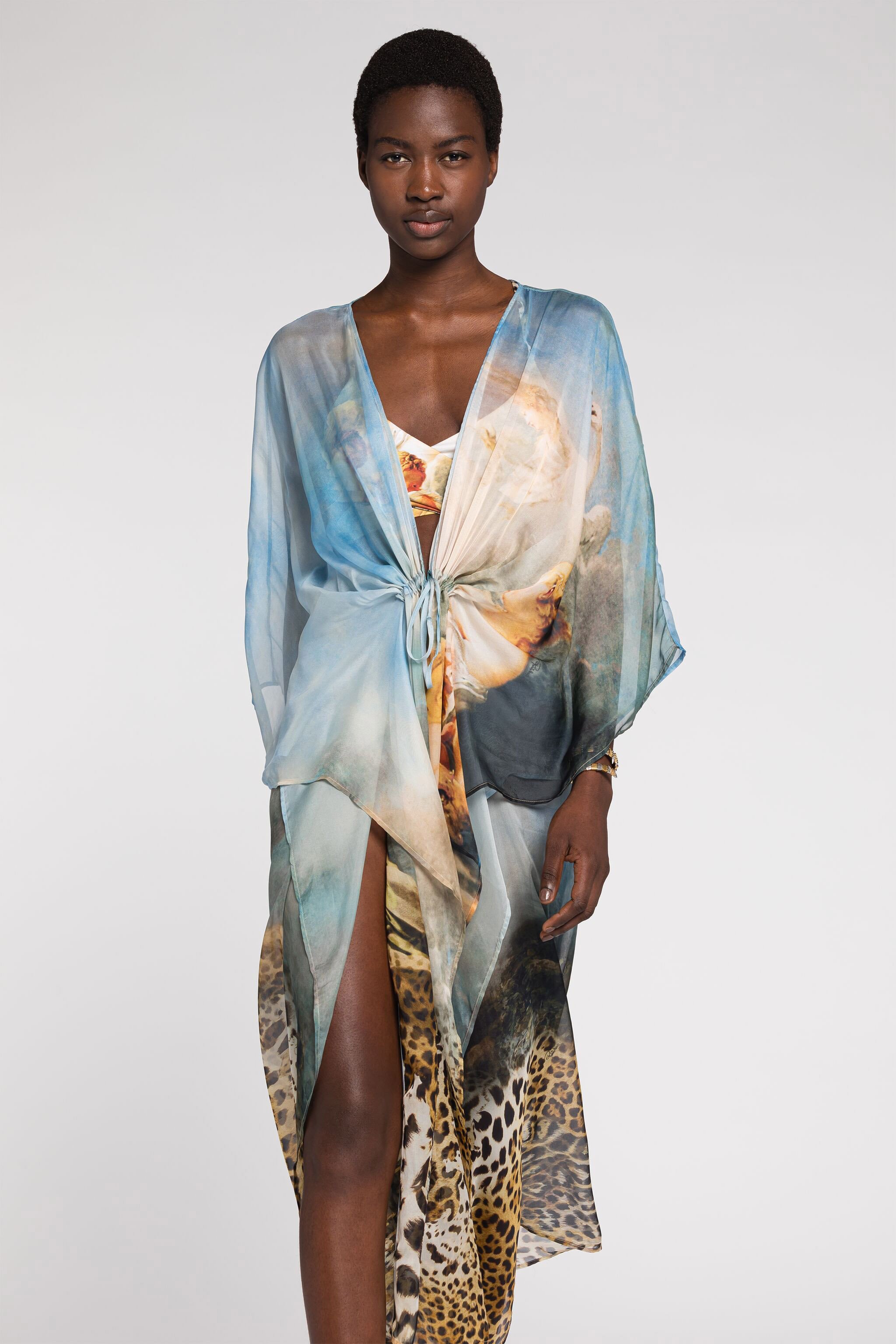 ROBERTO CAVALLI SEIDENKAFTAN MIT MALEREI-PRINT
