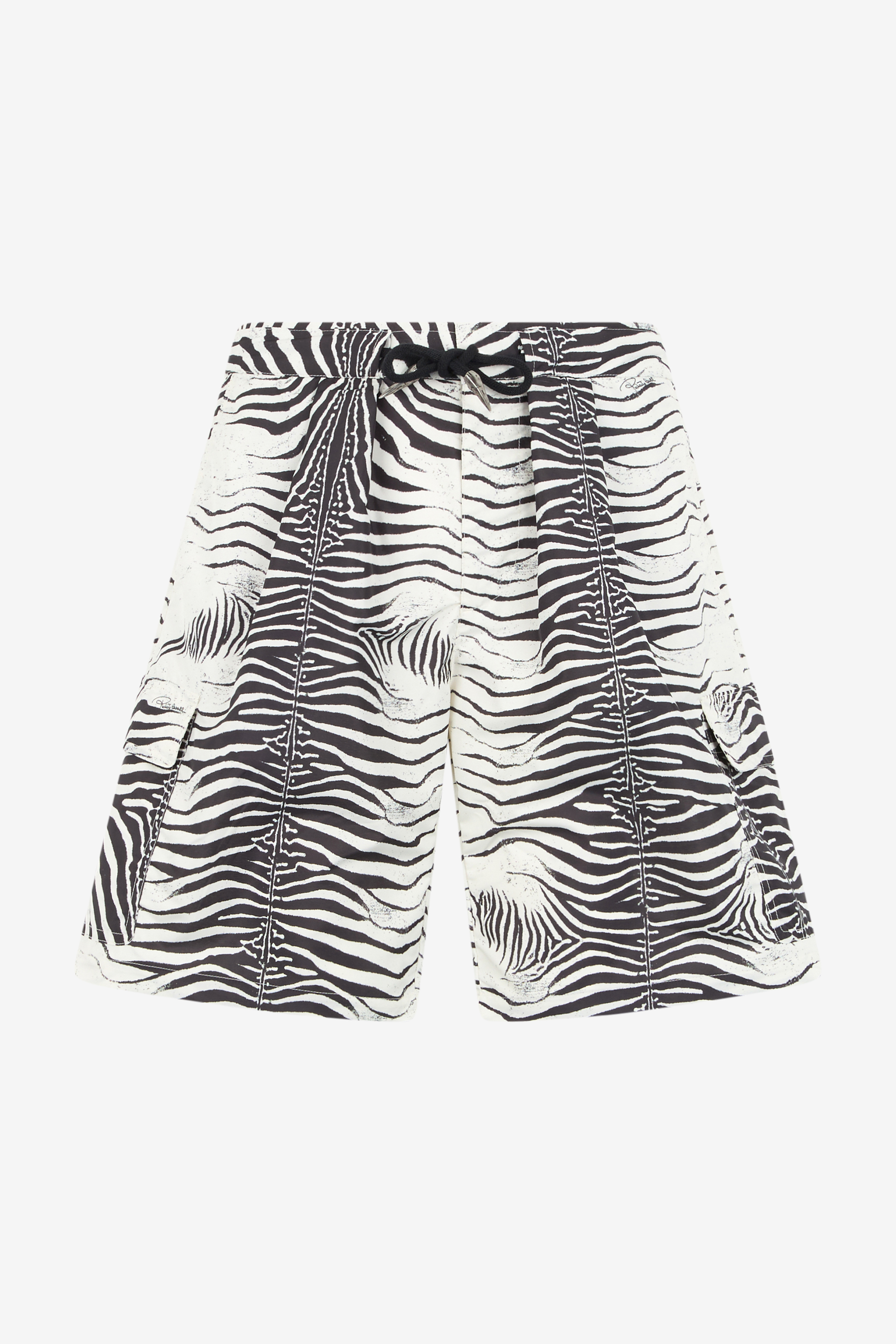 Zebra-Print Swim Shorts in Black/White for Men | Roberto Cavalli®