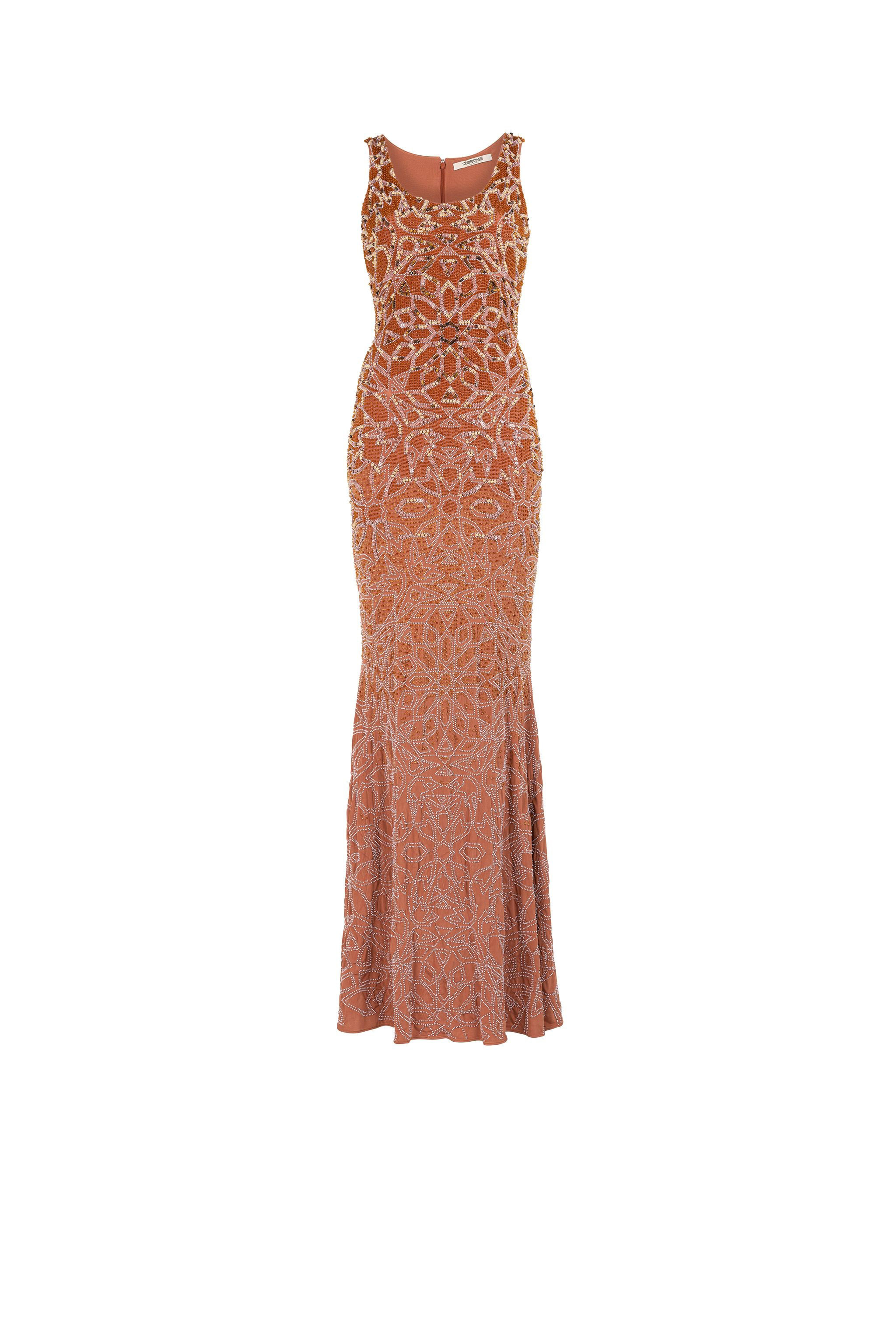 Roberto Cavalli Women's Brown Bead-Embellished Maxi Dress - Dresses