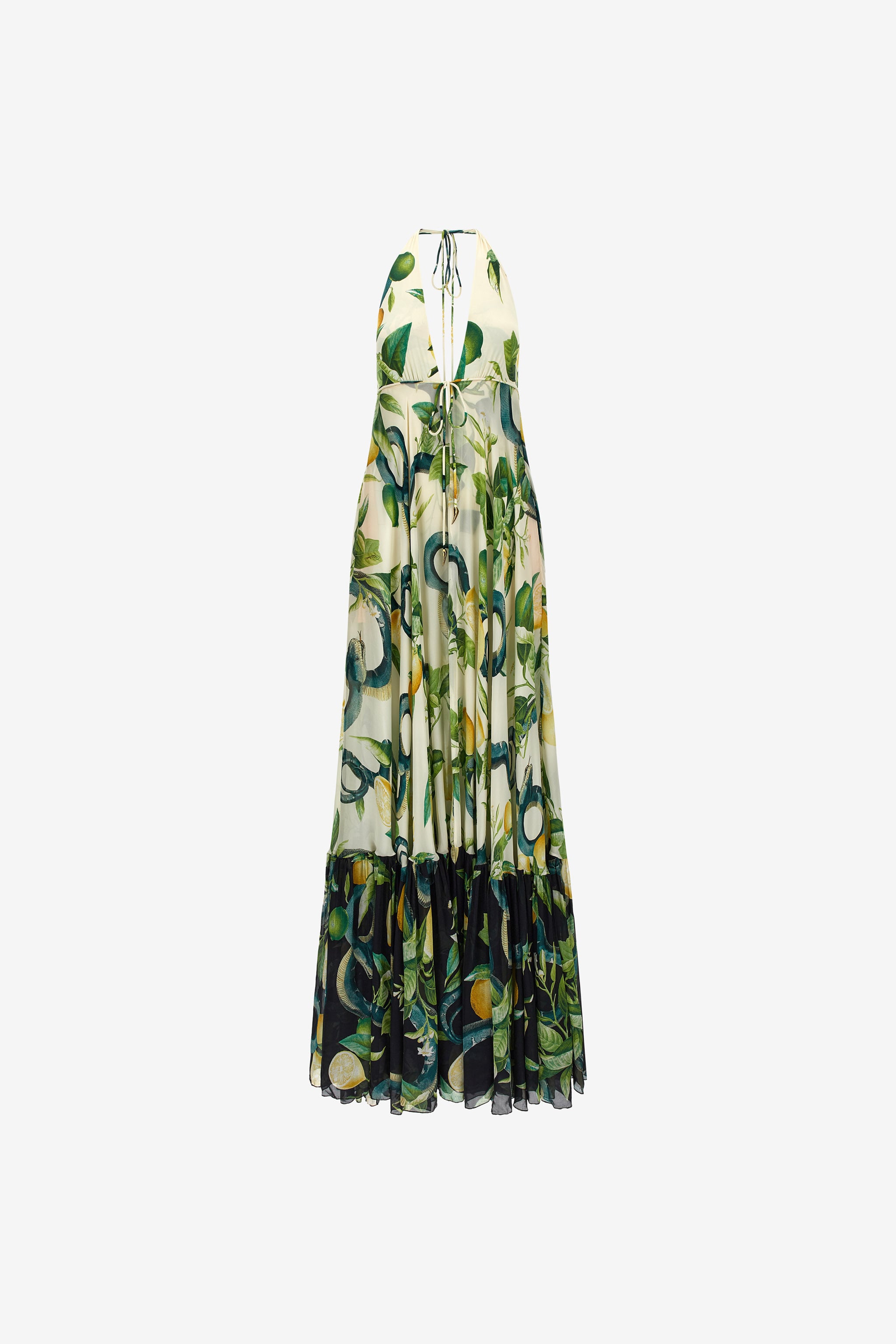 Lemon print long dress in Ivory for Women | Roberto Cavalli®