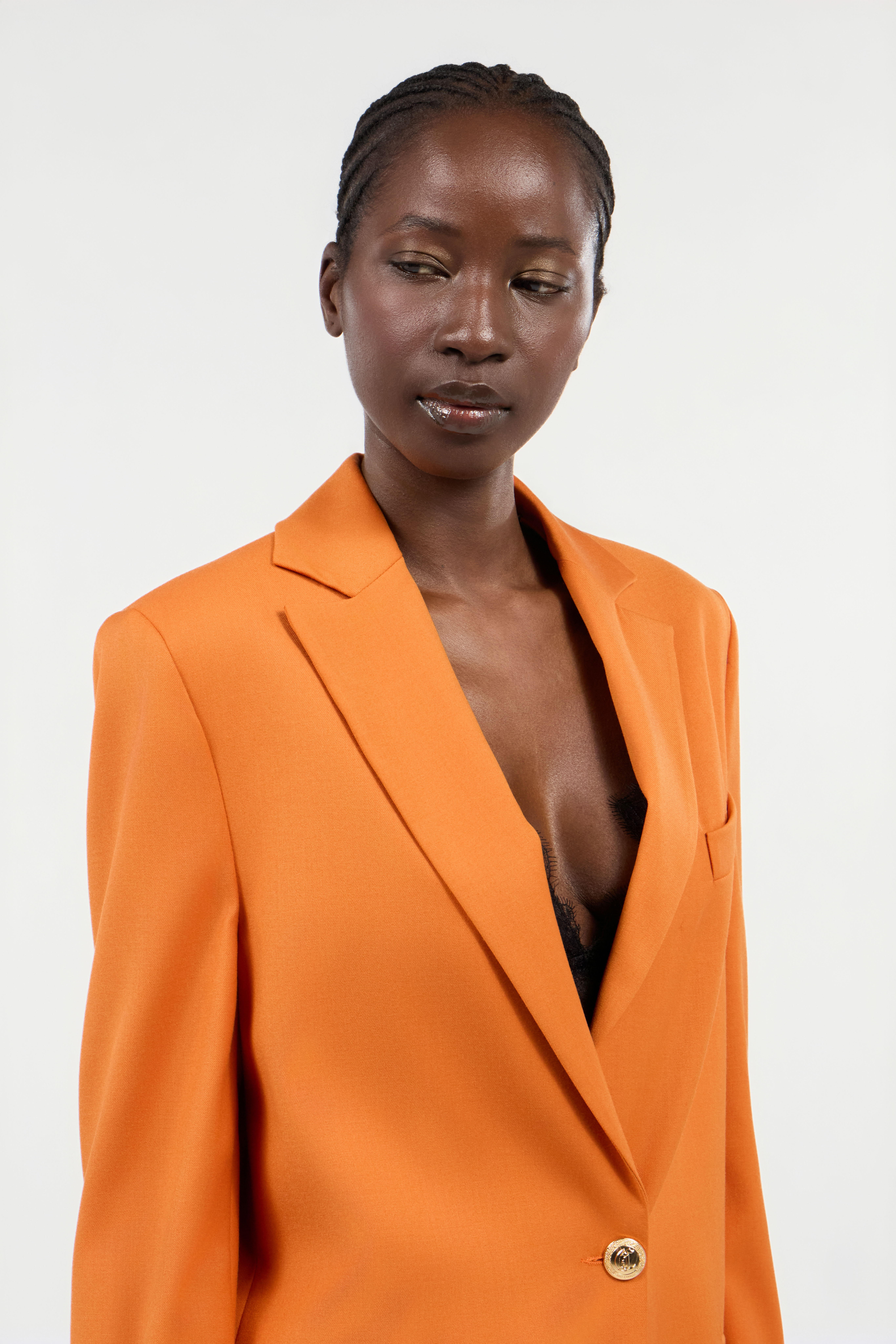 Roberto Cavalli Orange Single-breasted Jacket With Logo Strap In Orange