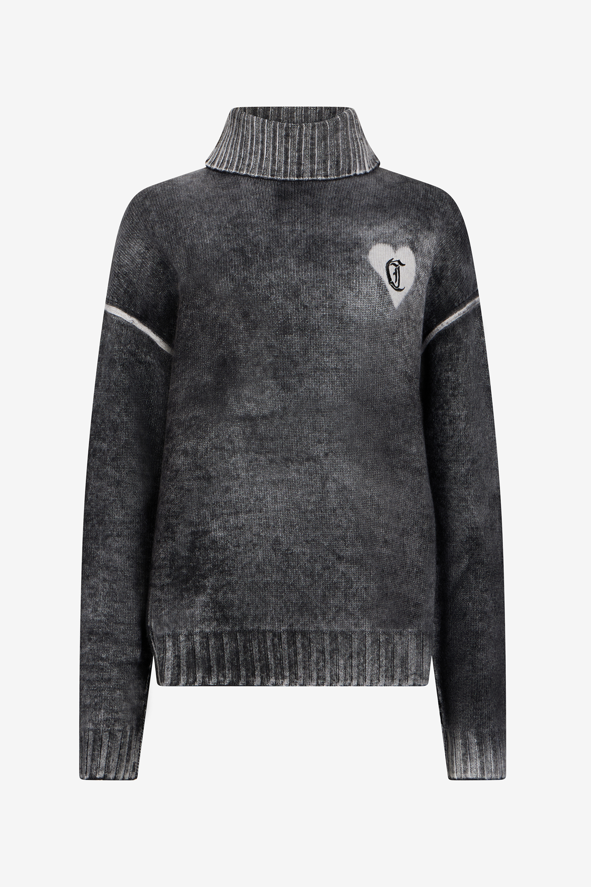 Roberto Cavalli Grey Turtleneck Sweater With Heart Logo In Gray
