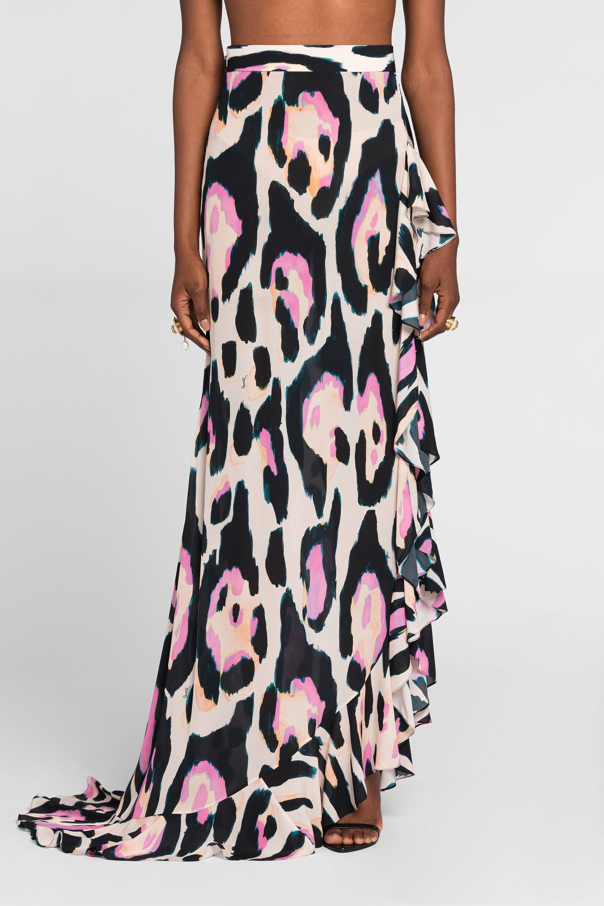 Shop Roberto Cavalli Maxirock Mit Jaguar-print Und Rüschenbesatz In Pink