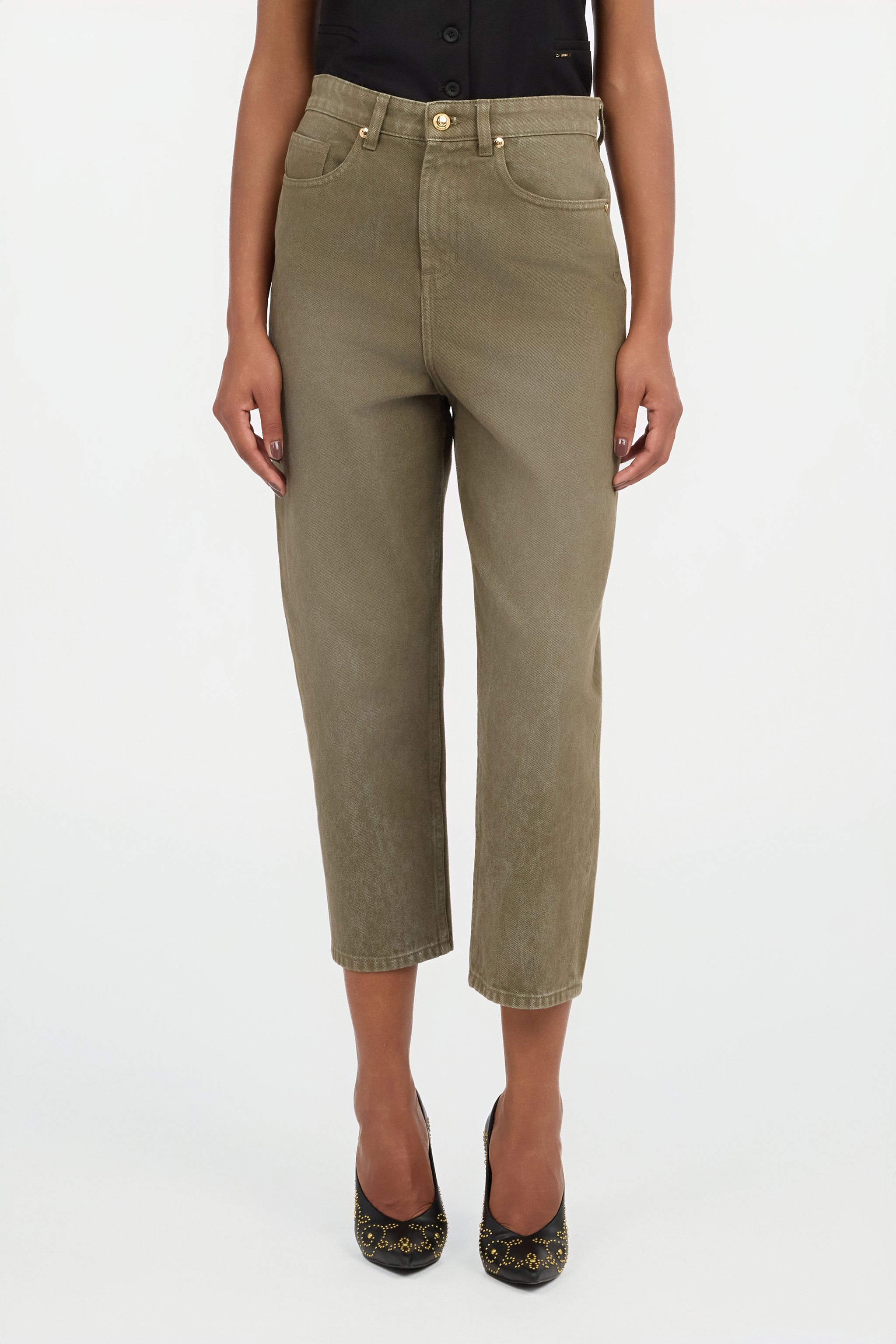 Roberto Cavalli Olive Green Cropped Jeans In Green