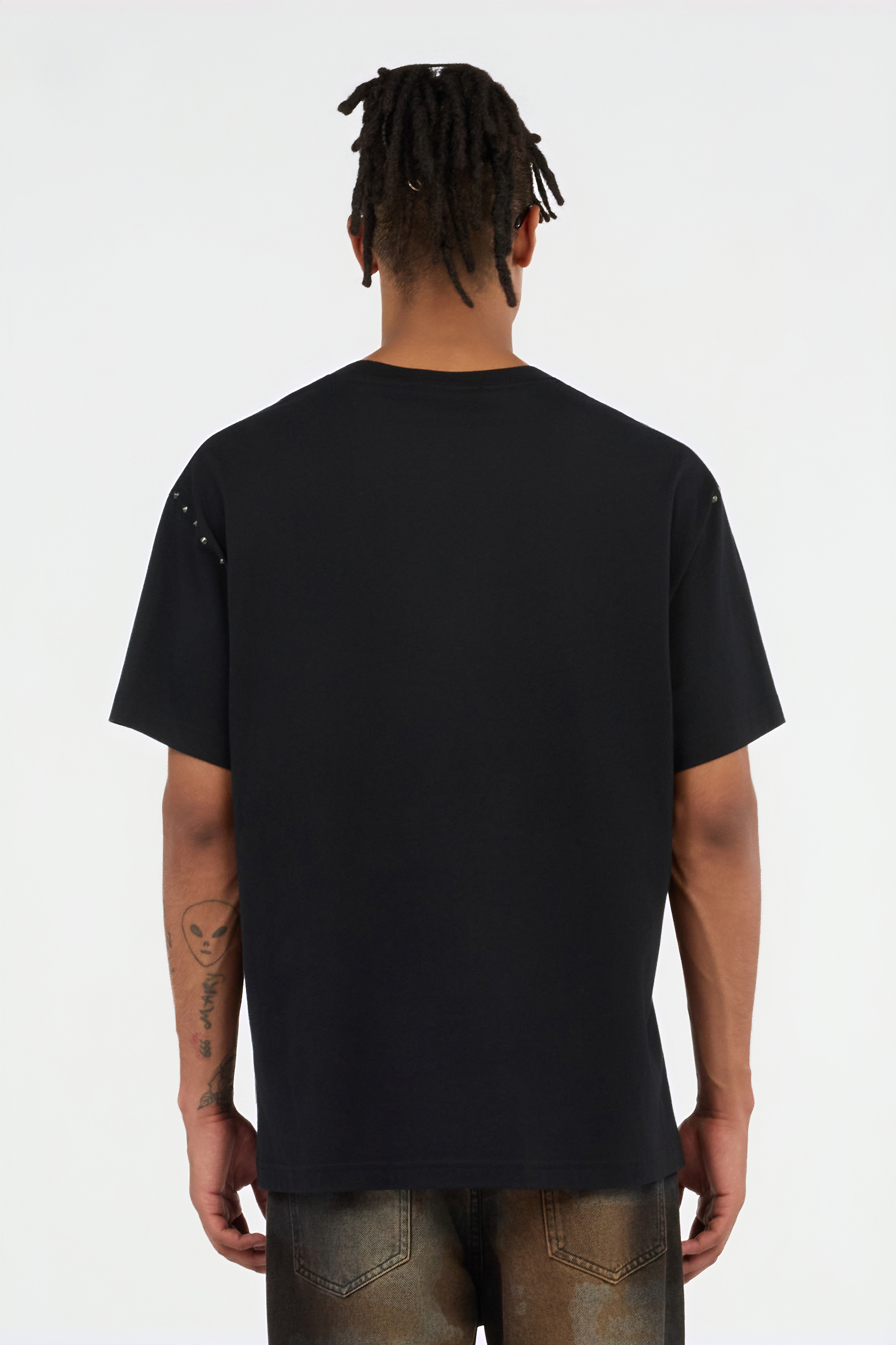 Black T-shirt With Eagle Print And Studs