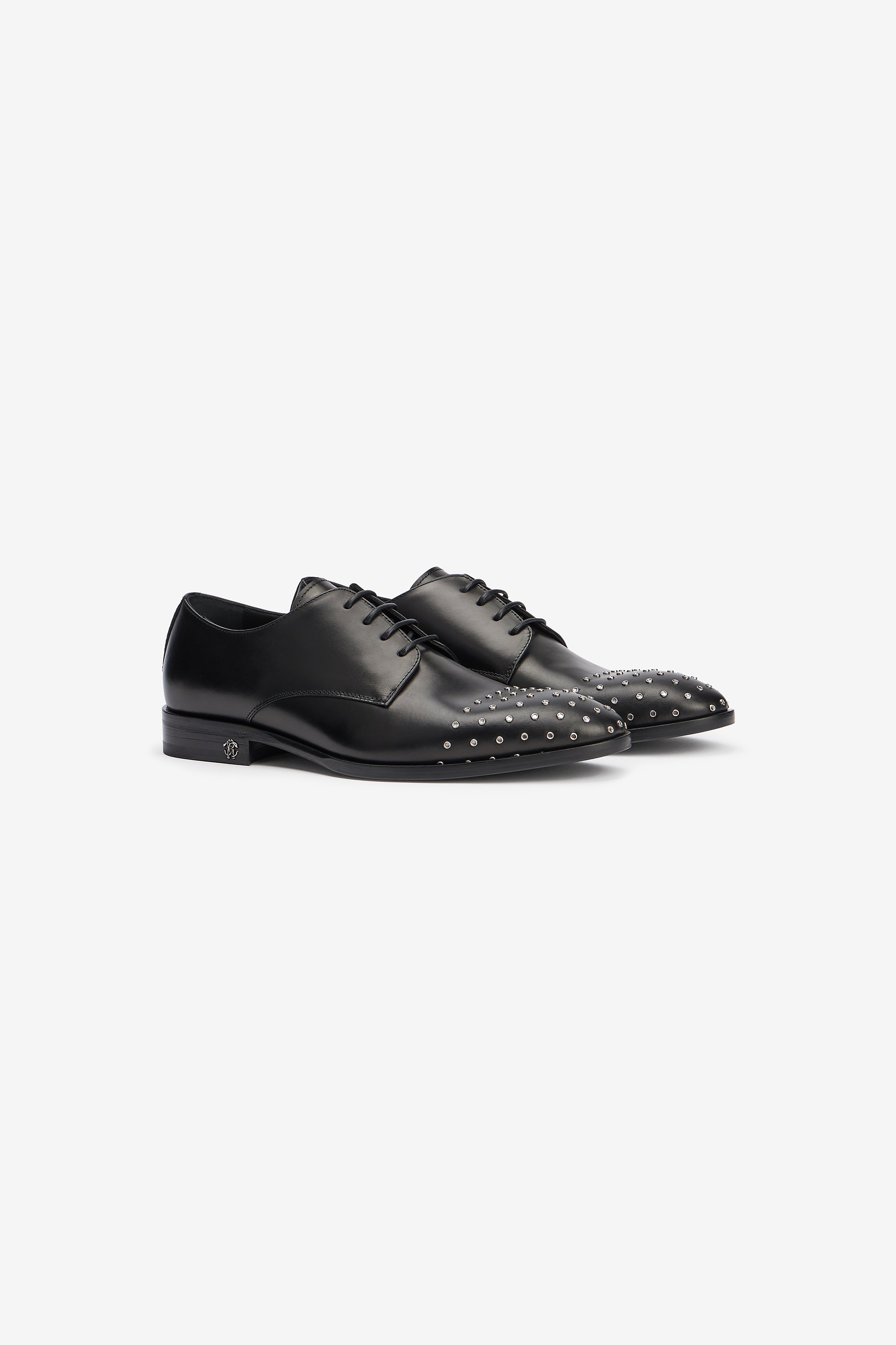 Roberto Cavalli Derby Shoes With Studded Toe Cap In Black