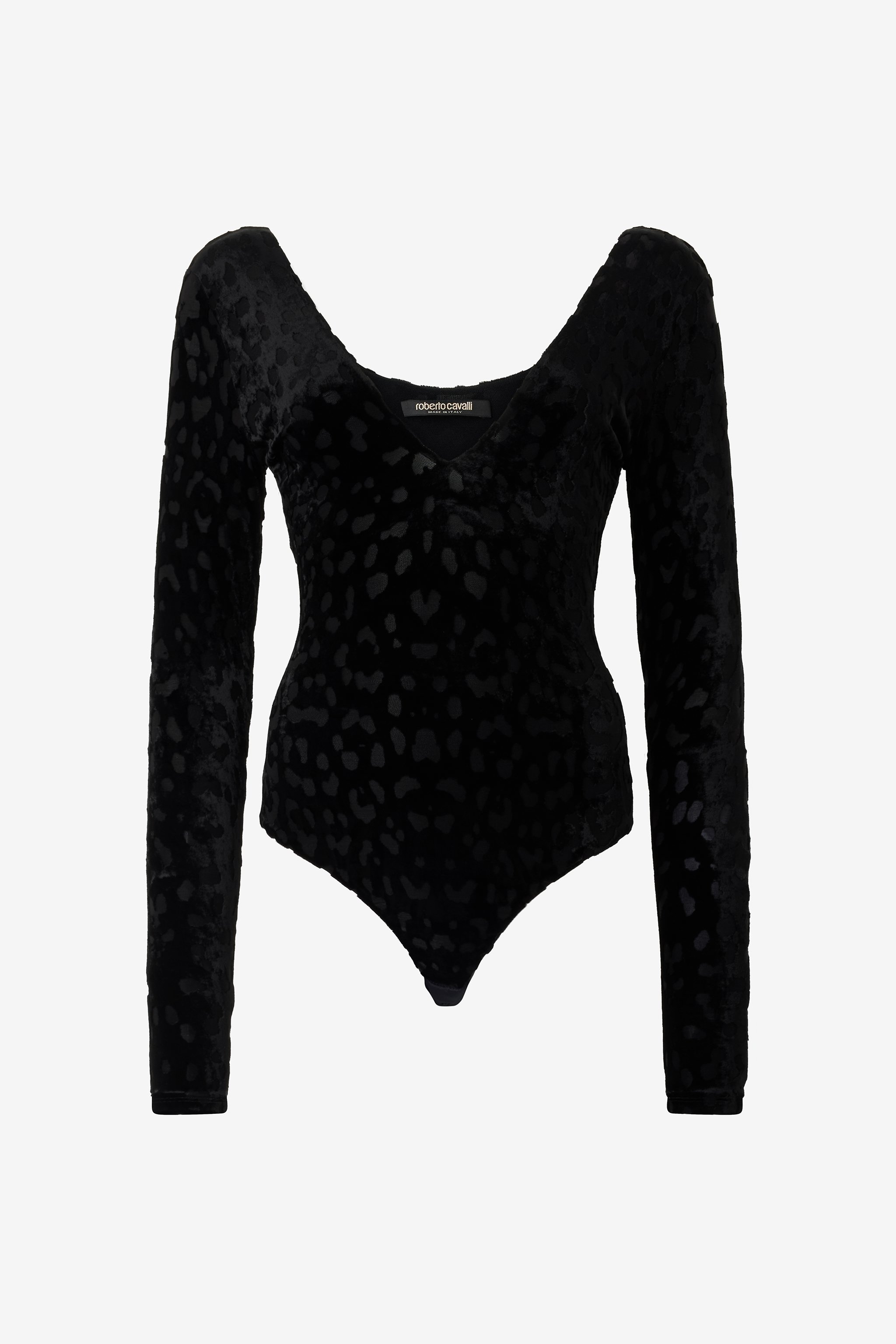 Roberto Cavalli Black Bodysuit With Jaguar Skin Pattern In Black