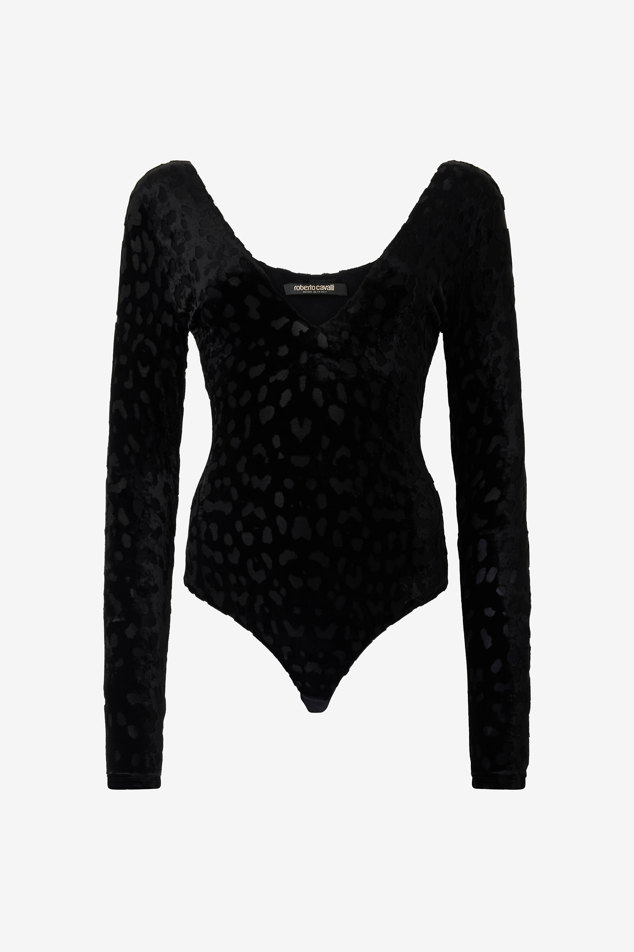 Roberto Cavalli Women's Black Bodysuit With Jaguar Skin Pattern