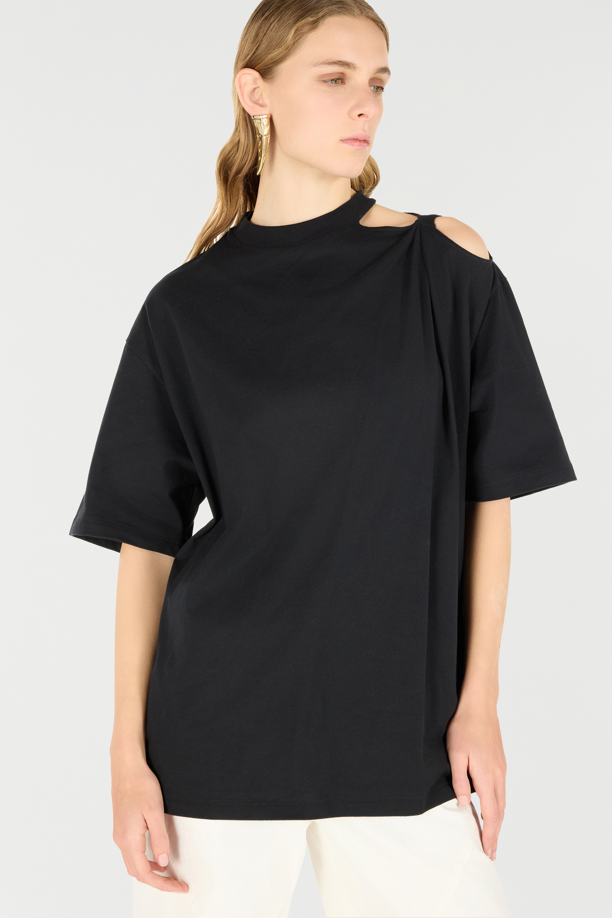Shop Roberto Cavalli T-shirt With Cut-out And Tiger Head In Black