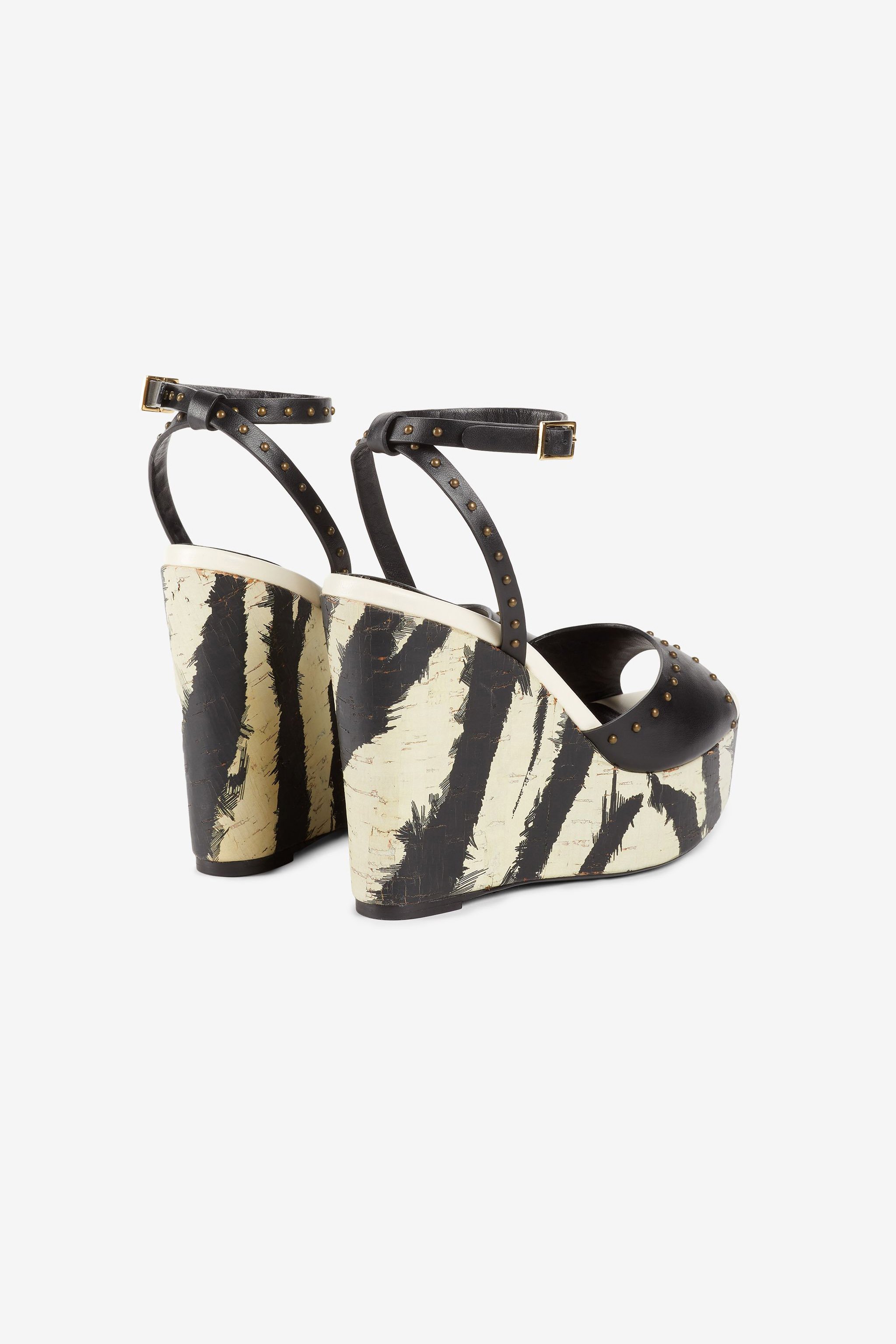 Roberto Cavalli Freedom-print Studded Wedges In Black/white