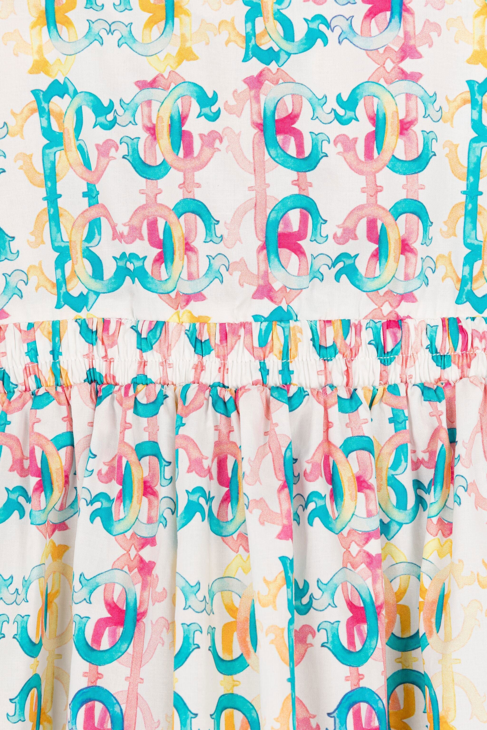 Colour-block monogram-print dress