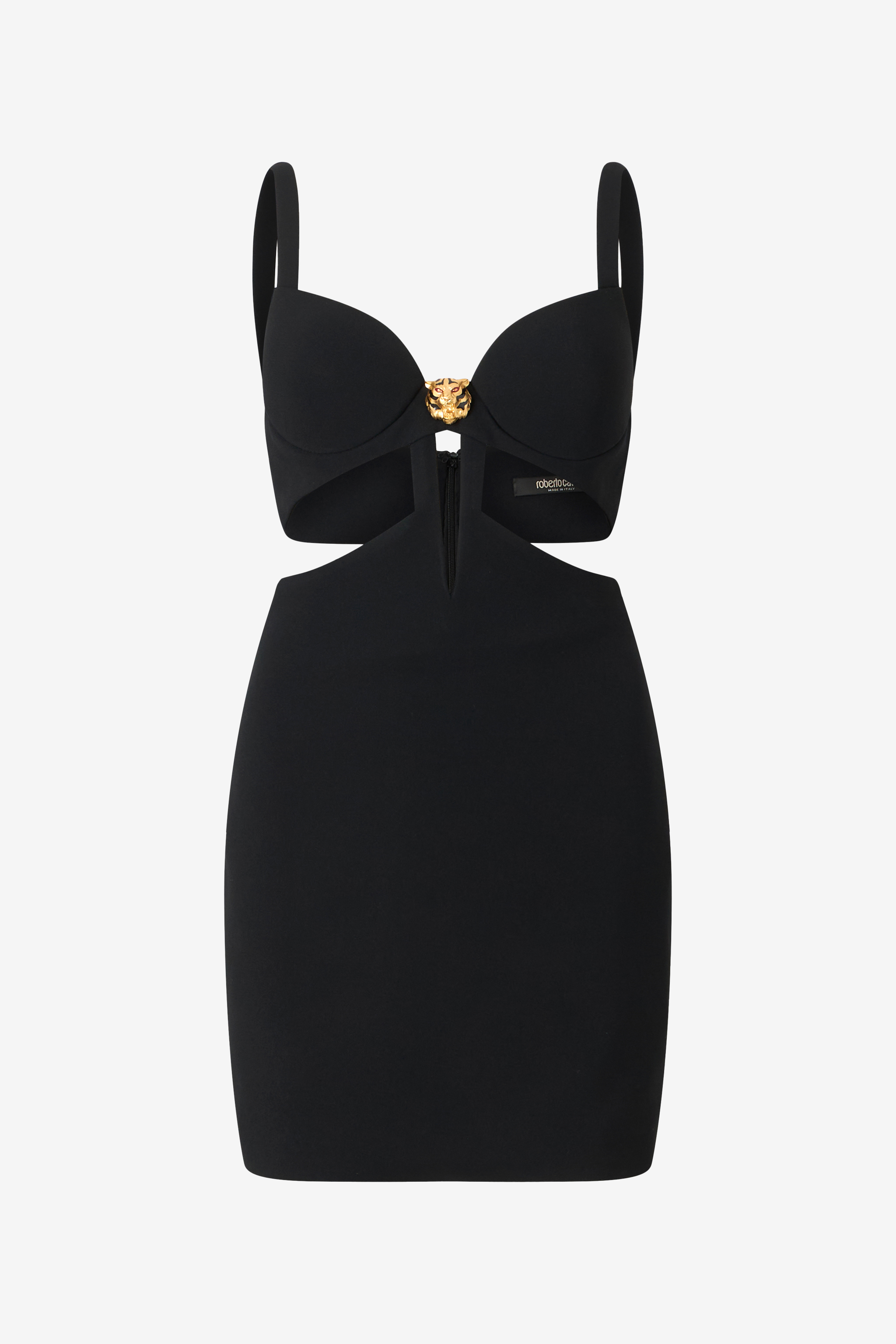 Roberto Cavalli Women's Black Mini Dress With Cutout And Tiger - Ready To Wear