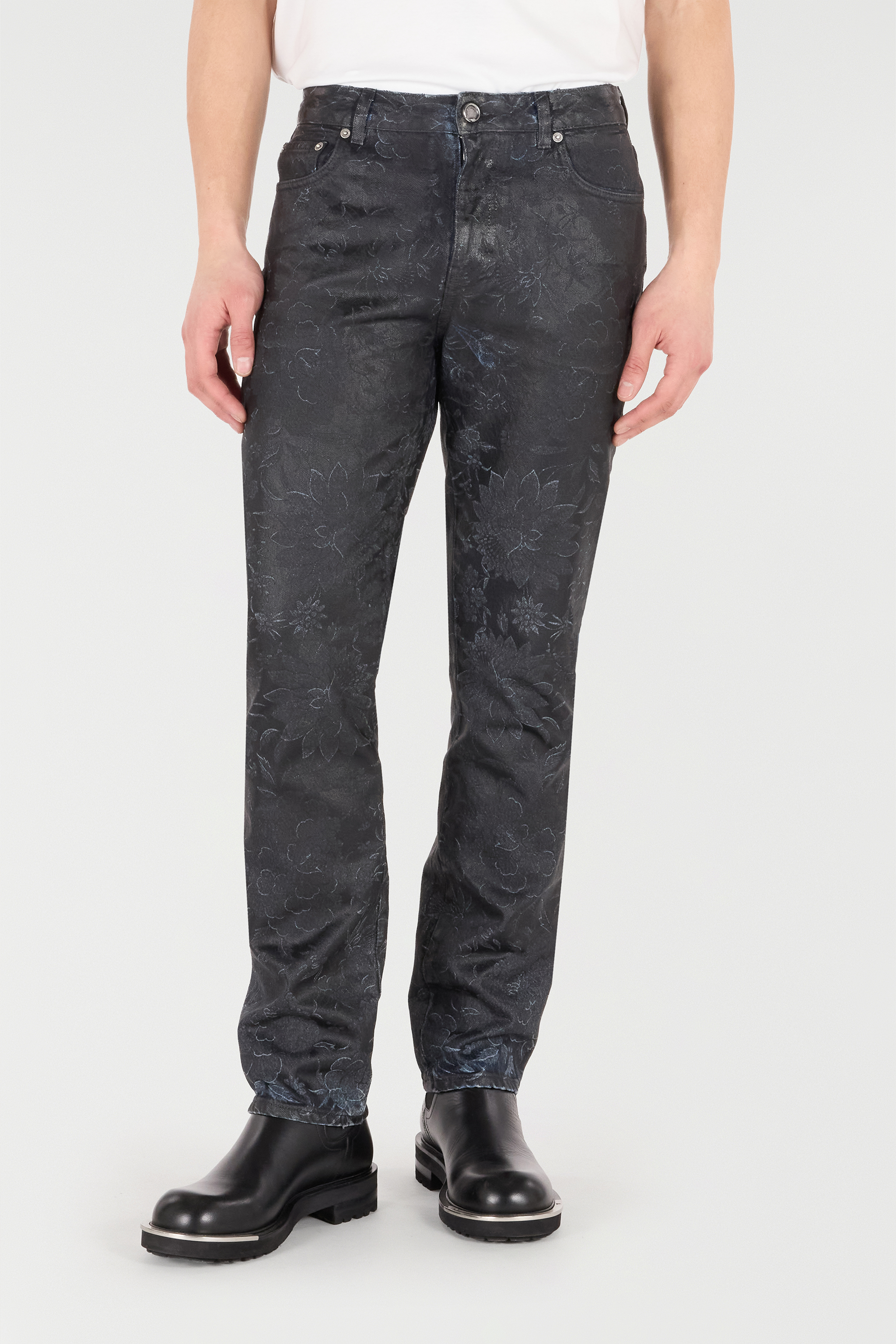 Roberto Cavalli Jeans With Floral Pattern And Discoloration In Black