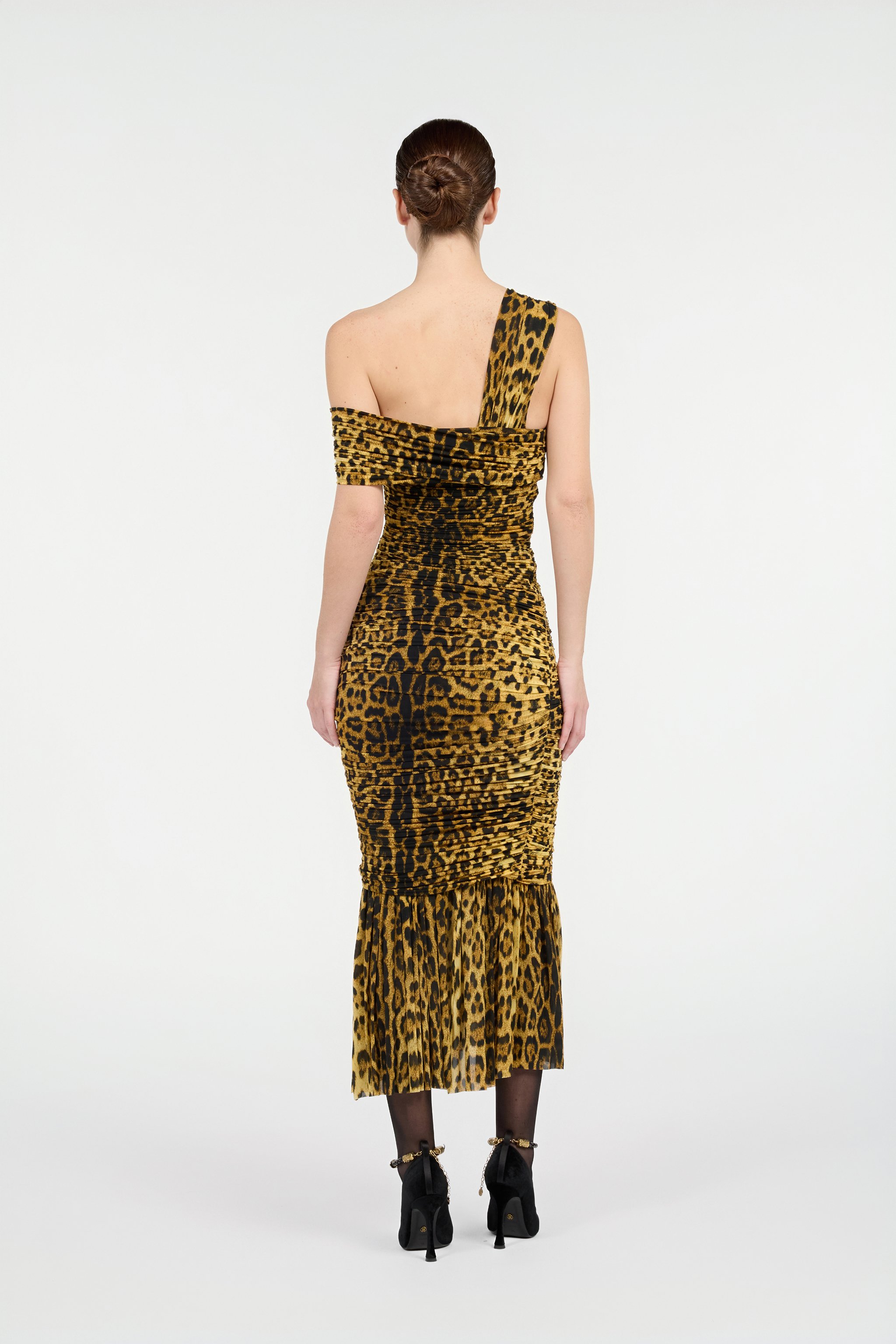 Roberto Cavalli Midi Dress With Jaguar Skin Print In Brown