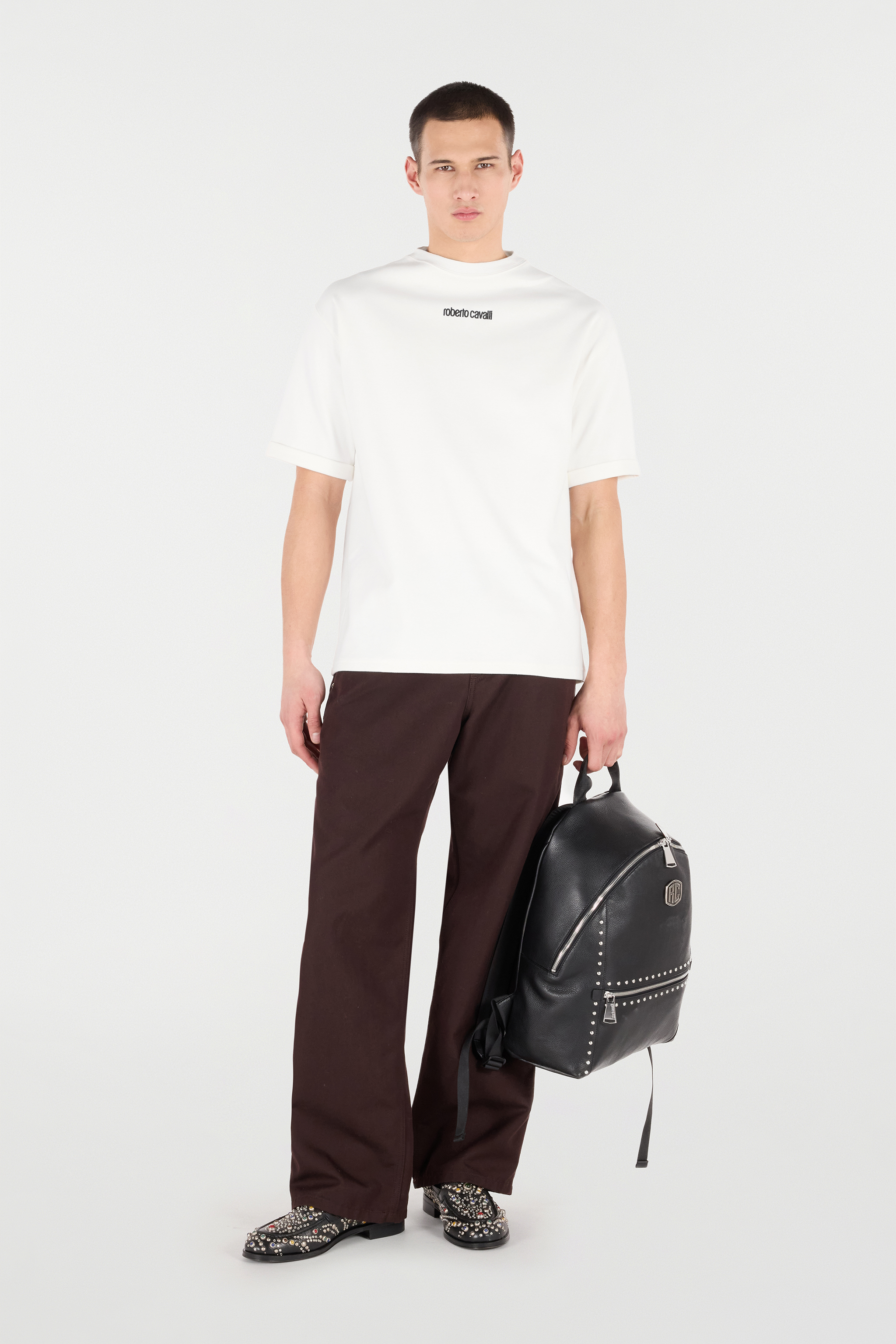 Roberto Cavalli Embroidered Logo T-shirt In White