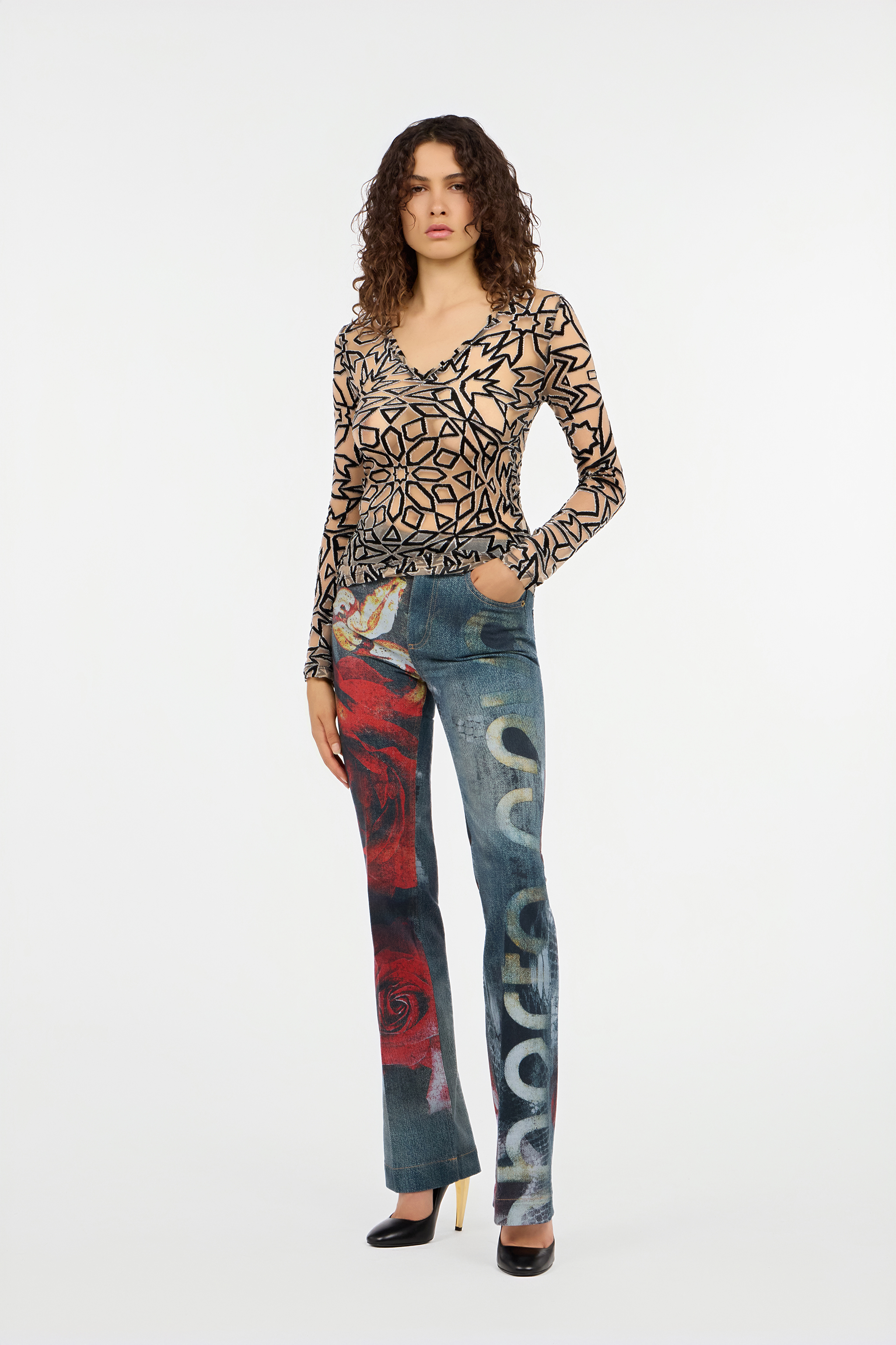 Garden Rose Print Jeans