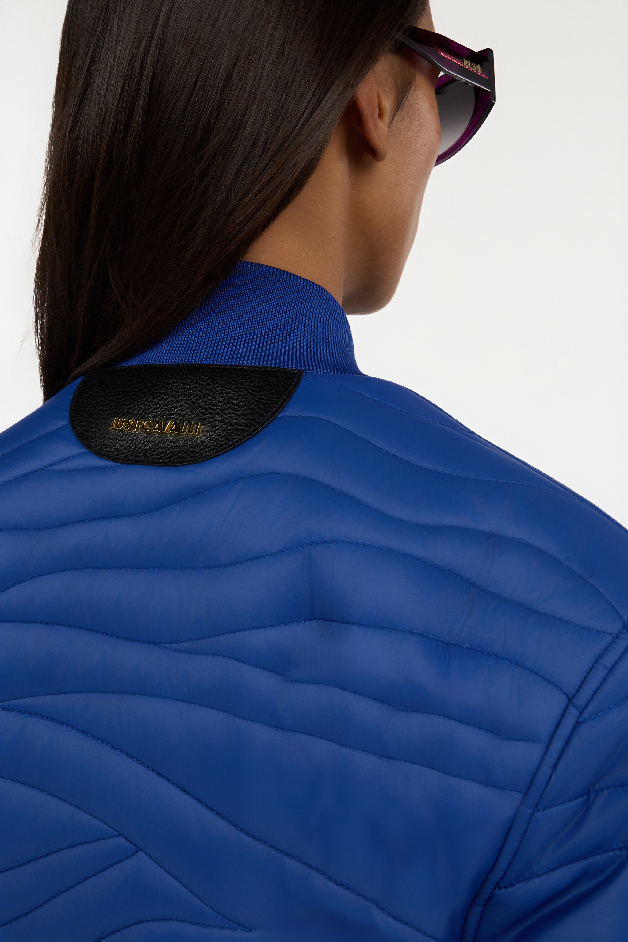 Blue Quilted Bomber Jacket