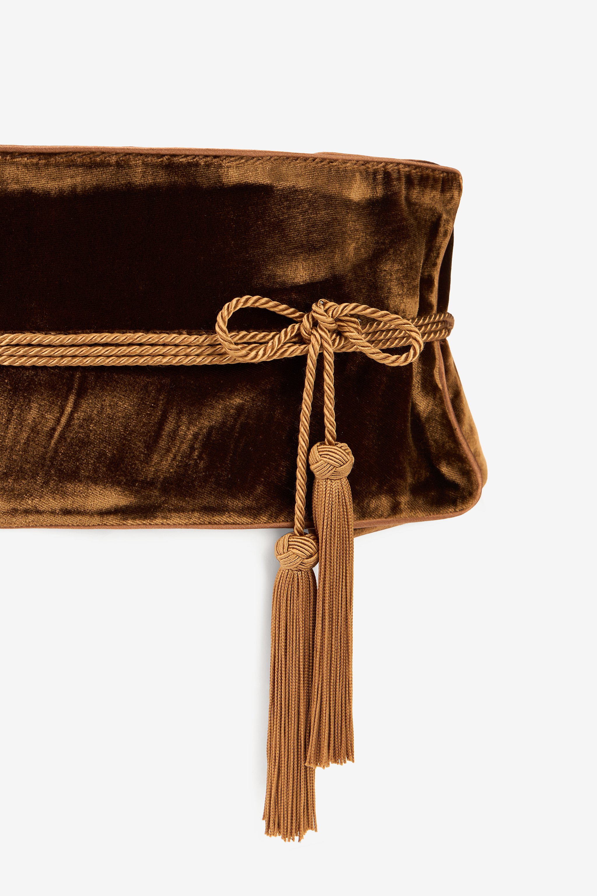 Roberto Cavalli Chocolate Corset Belt In Velvet With Tassels In Brown