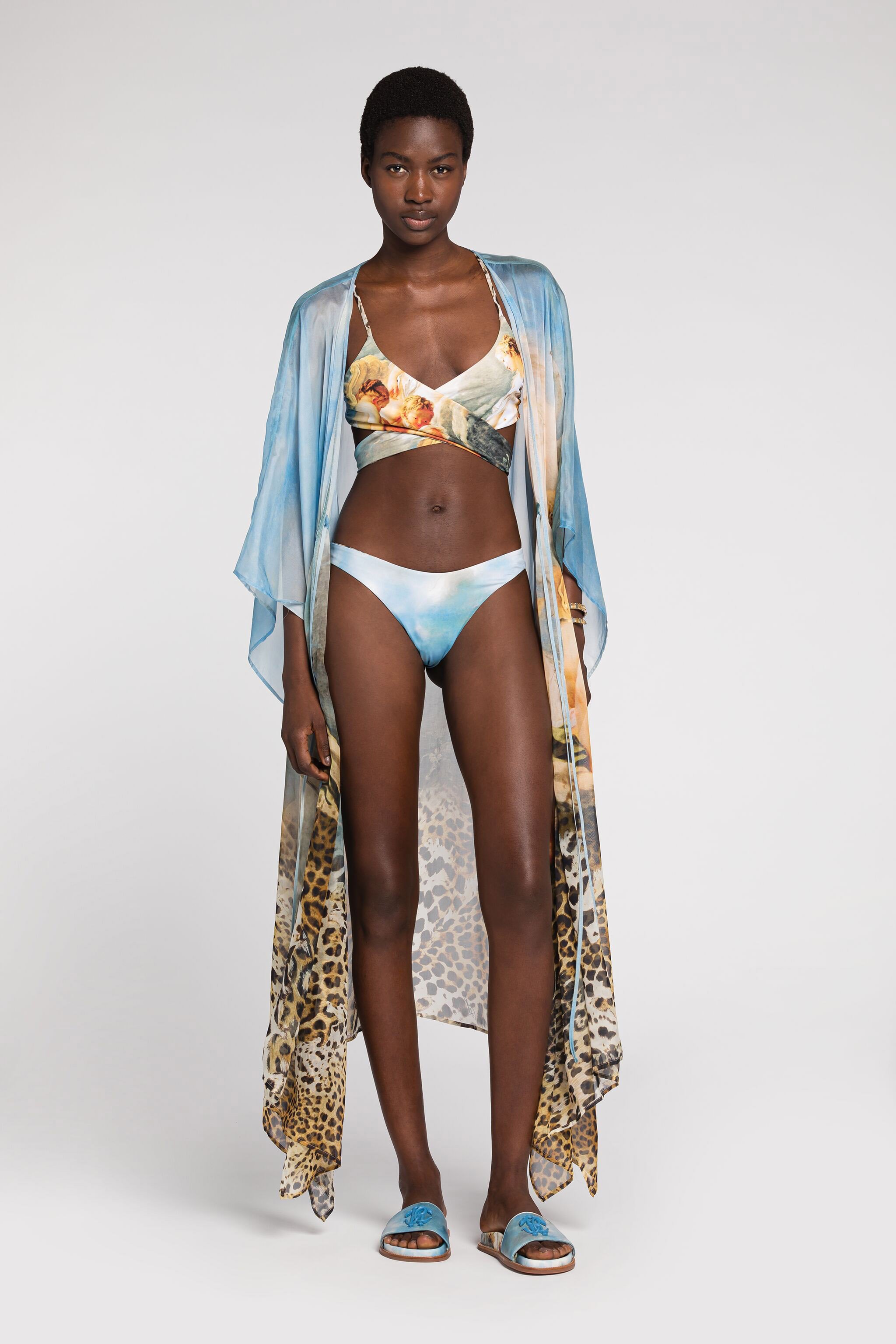 ROBERTO CAVALLI SEIDENKAFTAN MIT MALEREI-PRINT