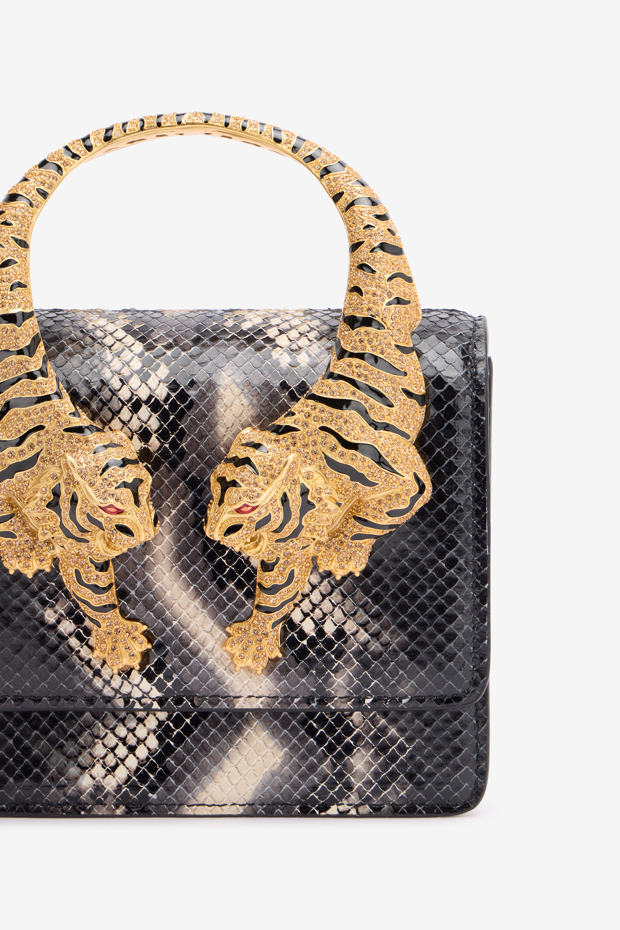 Roberto Cavalli Python-print Roar Bag In Black/white