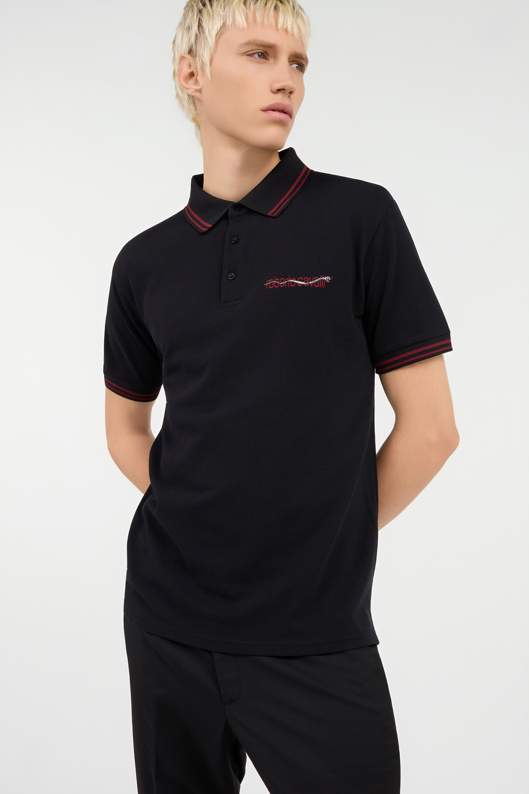 Black Polo With Striped Trim