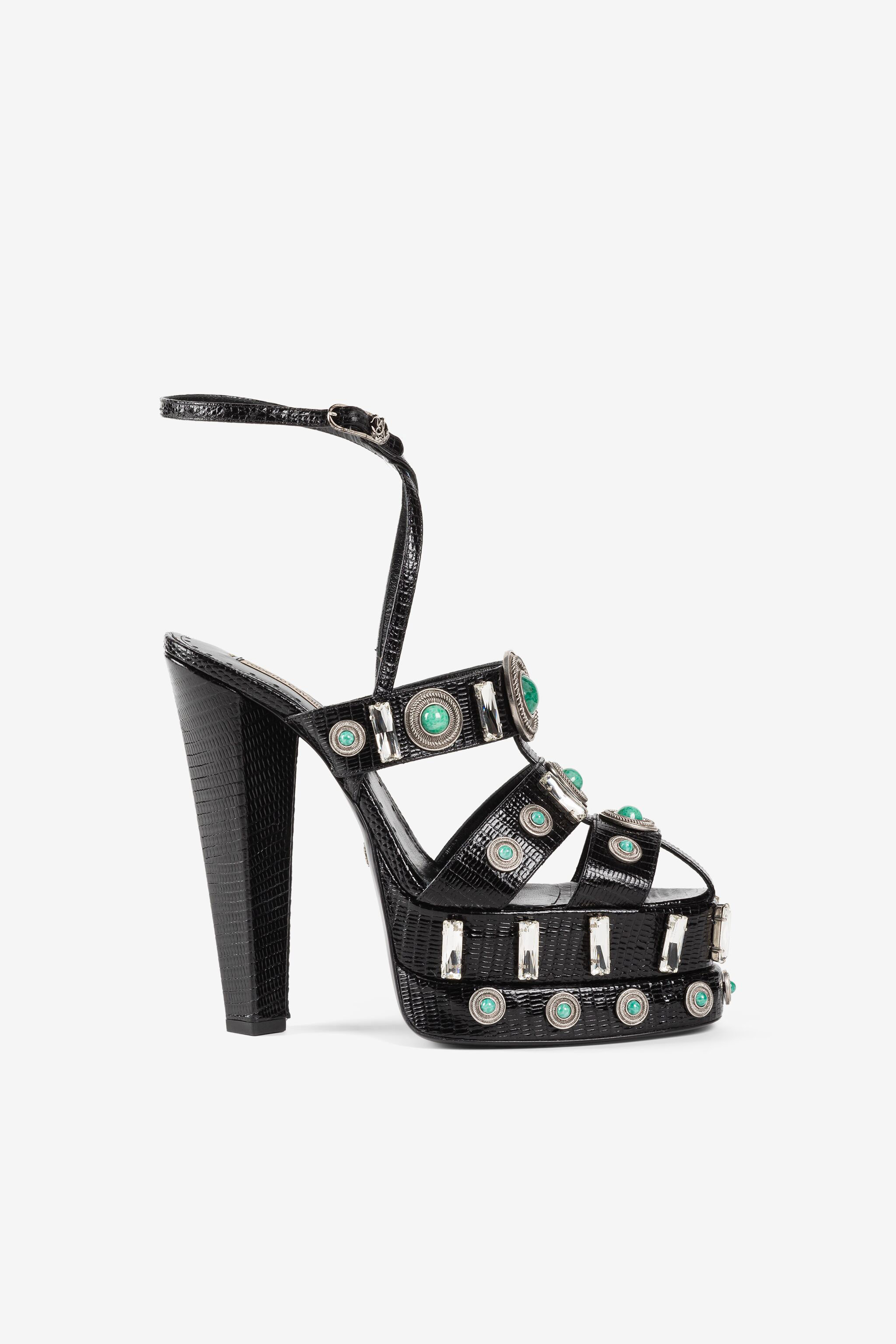 Gemstone-detail leather platform sandals
