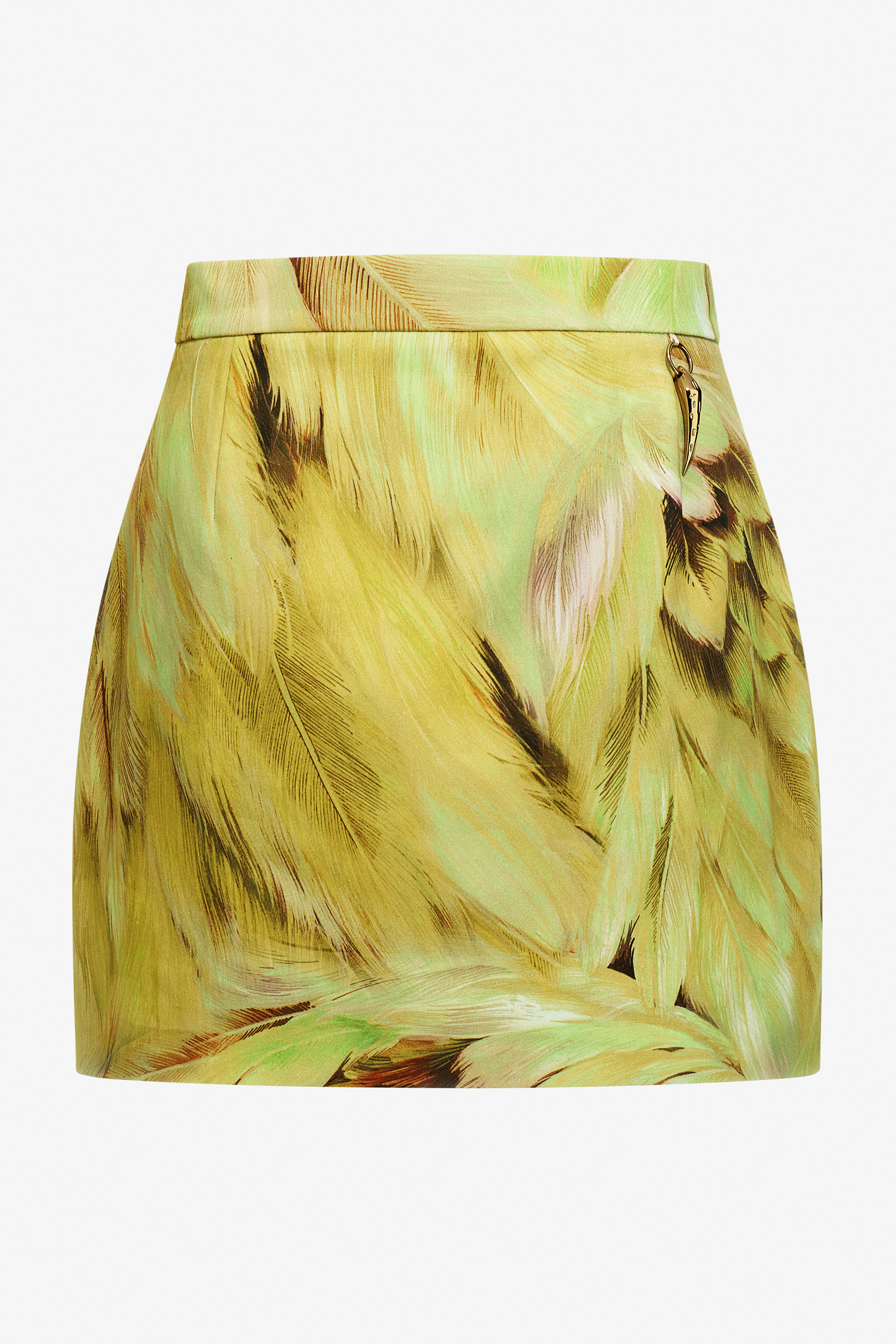 Roberto Cavalli Plumage Print Mini Skirt In Light Green