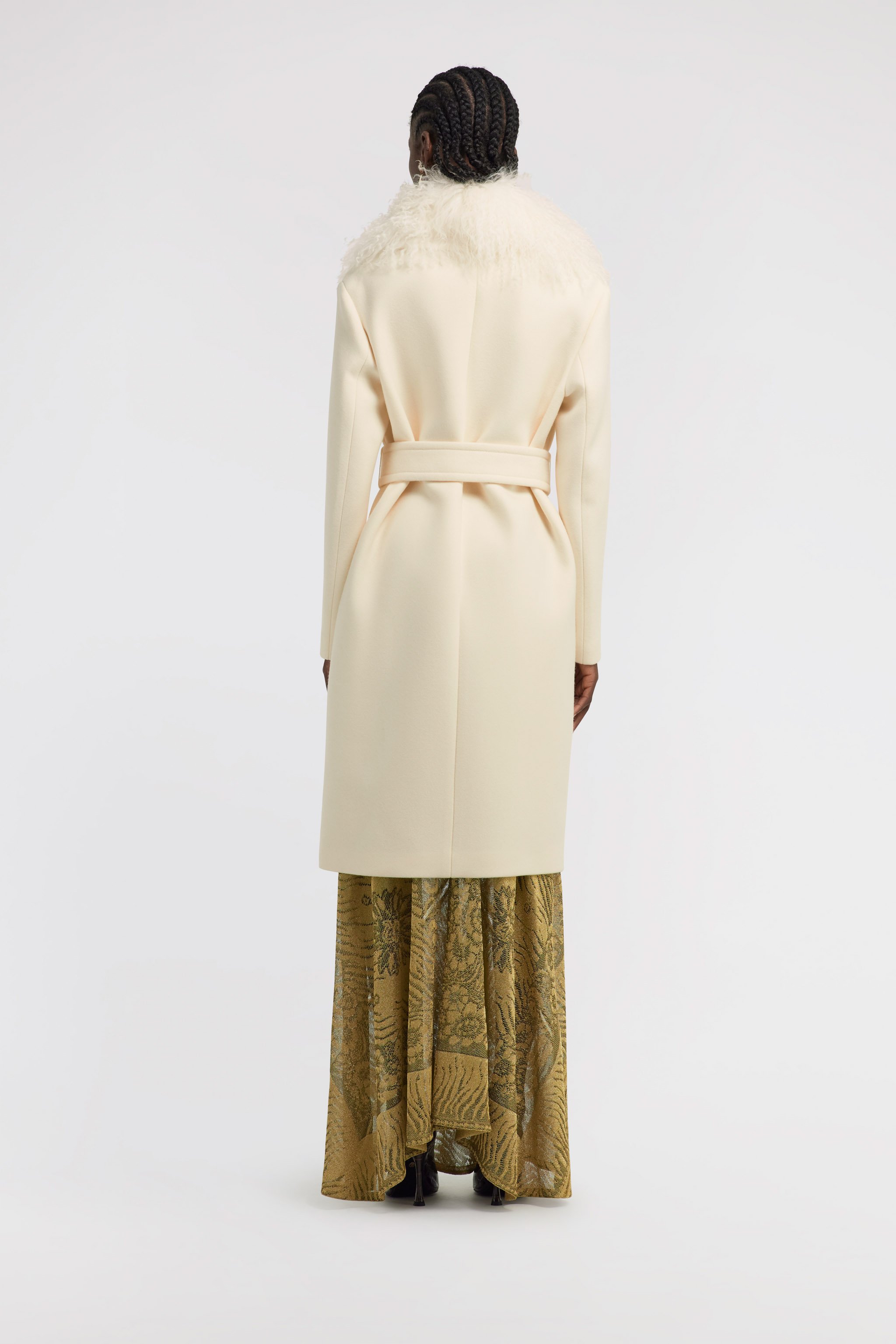 Roberto Cavalli Coat With Fur Collar In Ivory