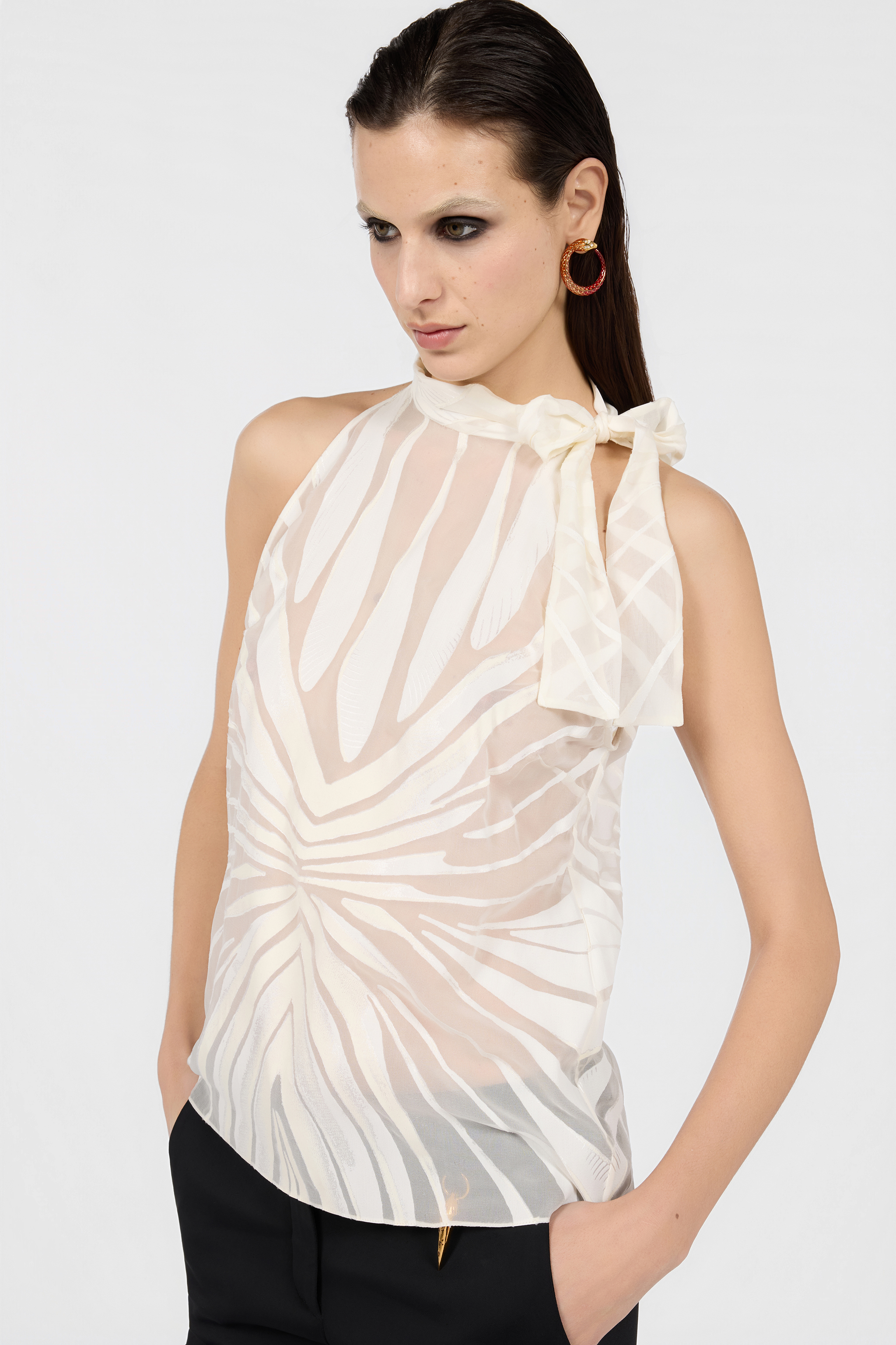 Roberto Cavalli Top With Ray Devoré Print In White
