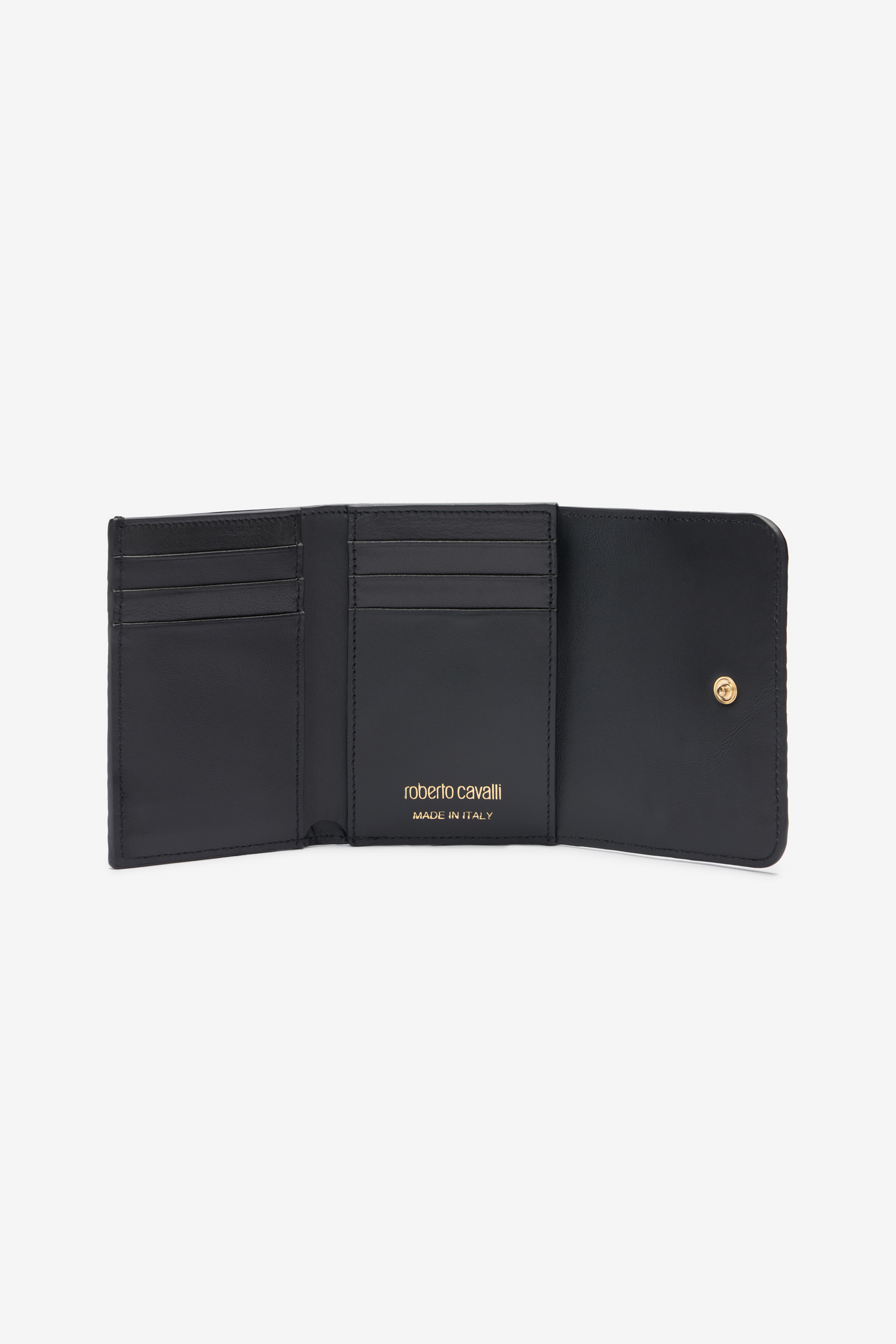 Roberto Cavalli Small Wallet In Printed Leather With Logo In Black/white