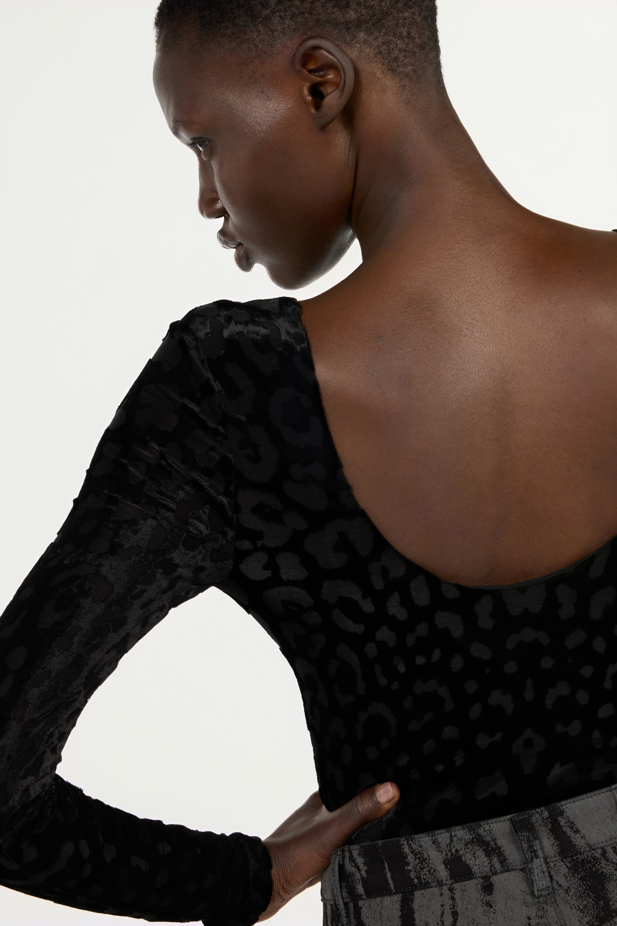 Roberto Cavalli Black Bodysuit With Jaguar Skin Pattern In Black