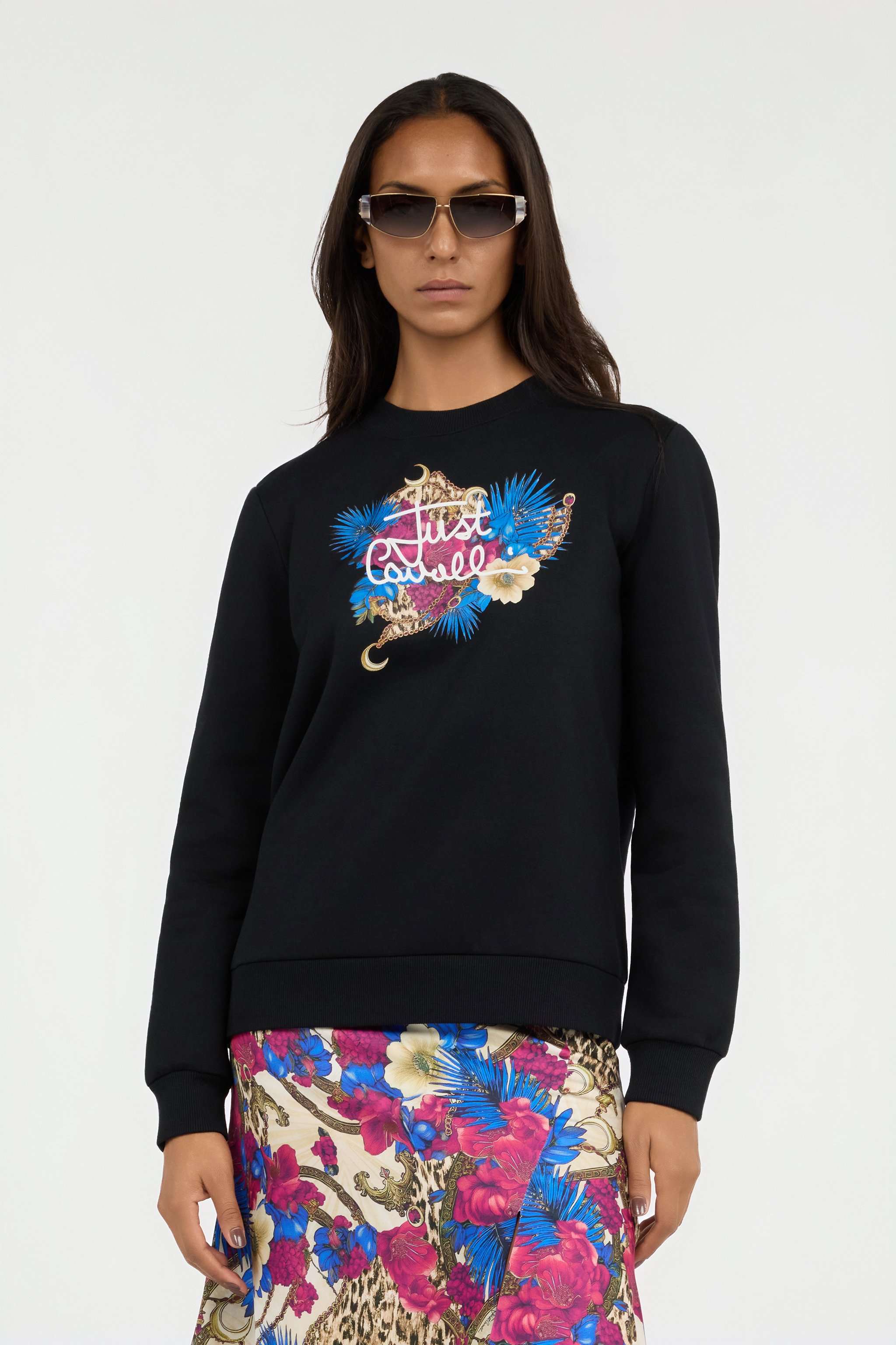 Black Sweatshirt with Floral Logo Print
