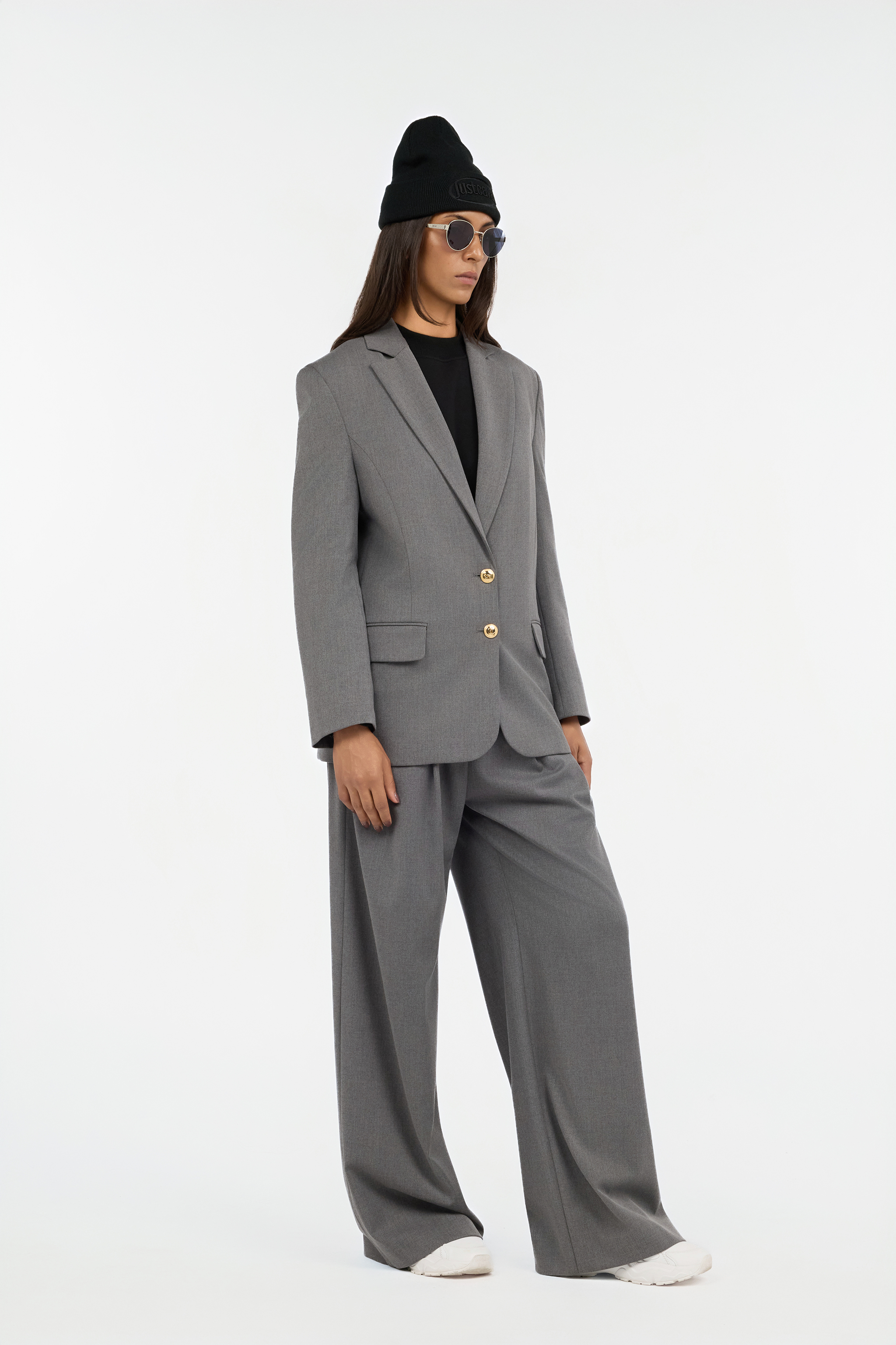 Roberto Cavalli Grey Blazer With Gold Buttons In Gray