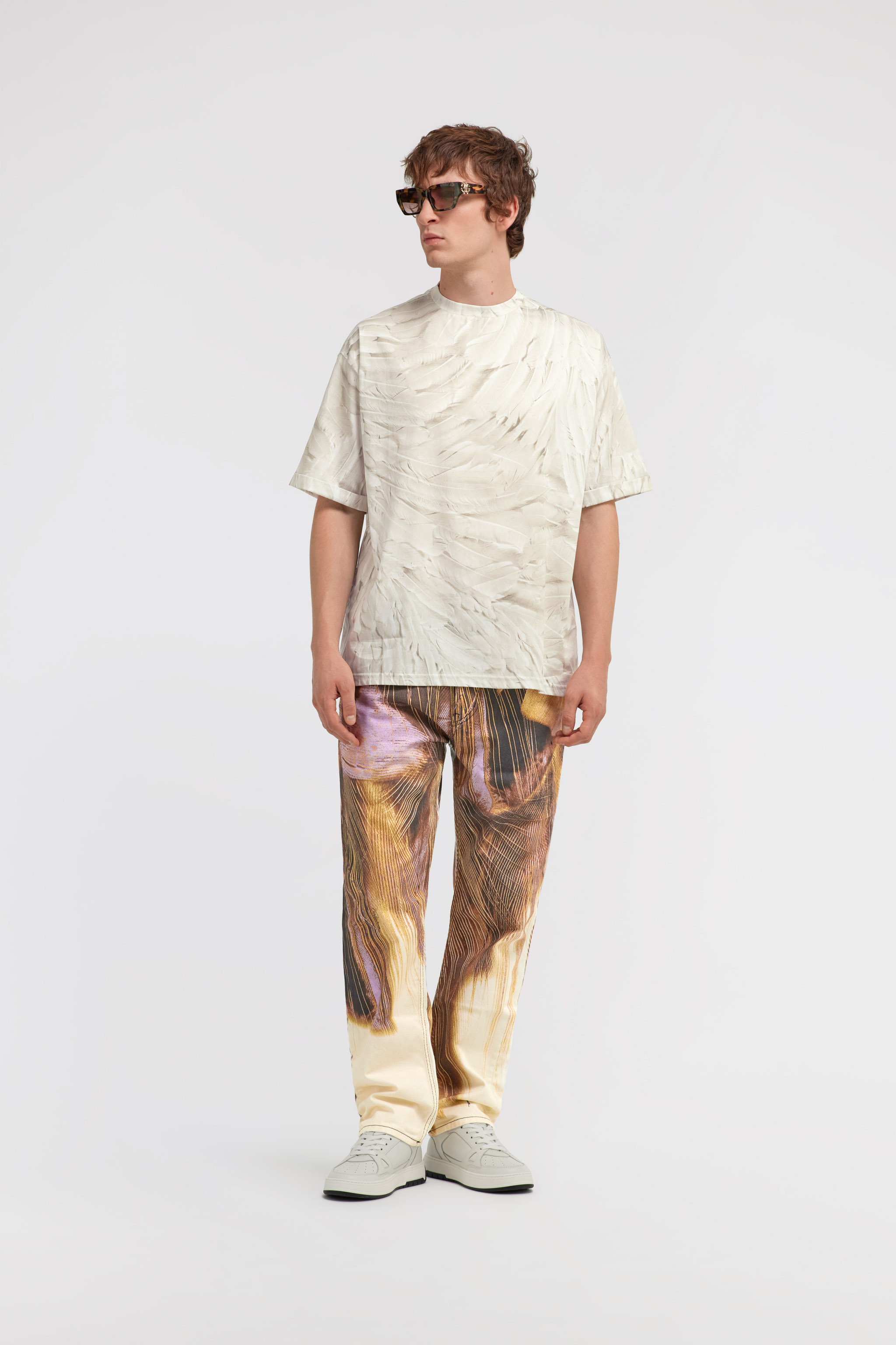 Roberto Cavalli Ice-feathers-print T-shirt In White