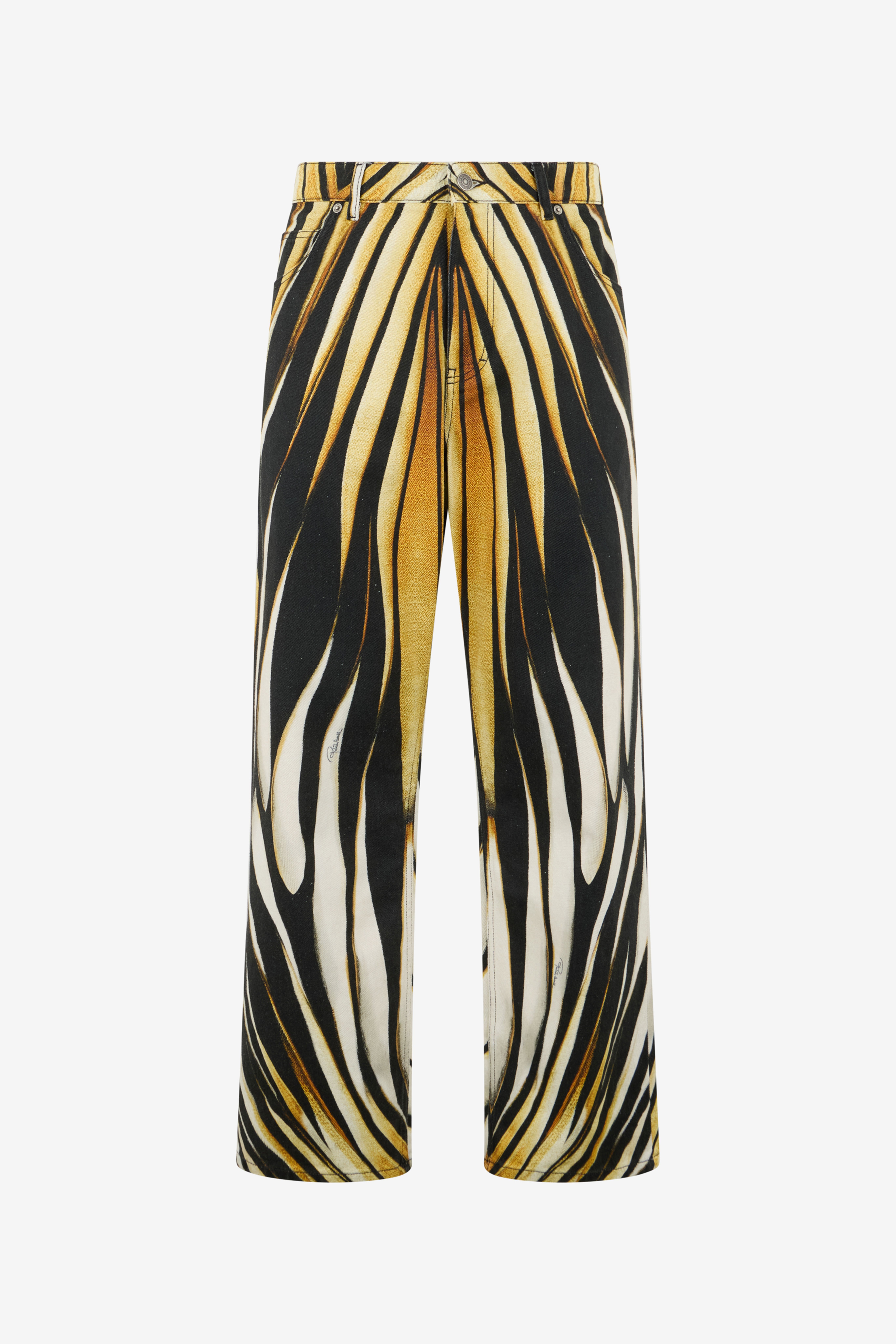 Roberto Cavalli Ray Of Gold Print Jeans In Multi