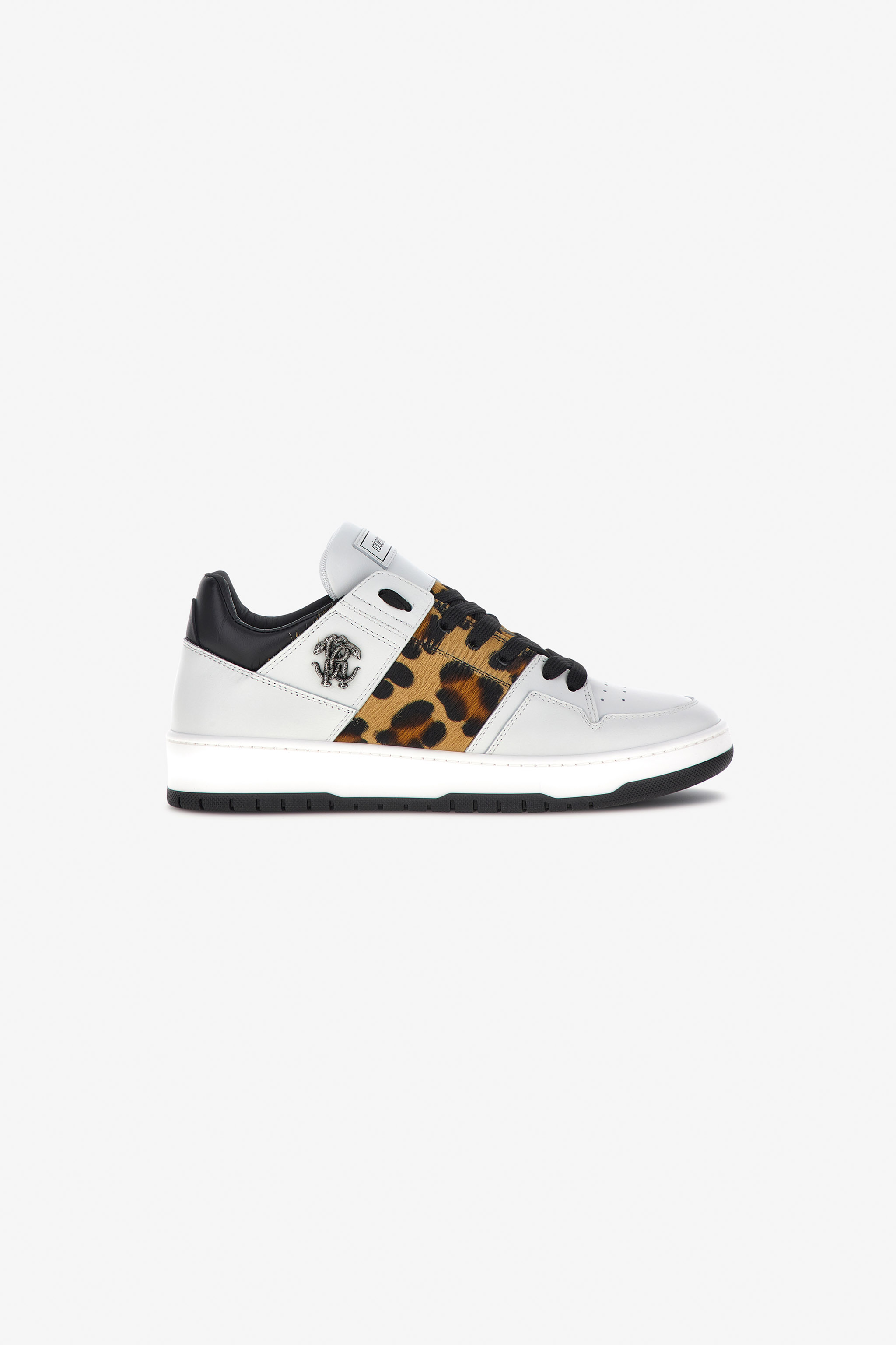  Roberto Cavalli Sneakers With Monogram Mirror Snake And Leopard Print - Male Sneakers White/light Brown 45 