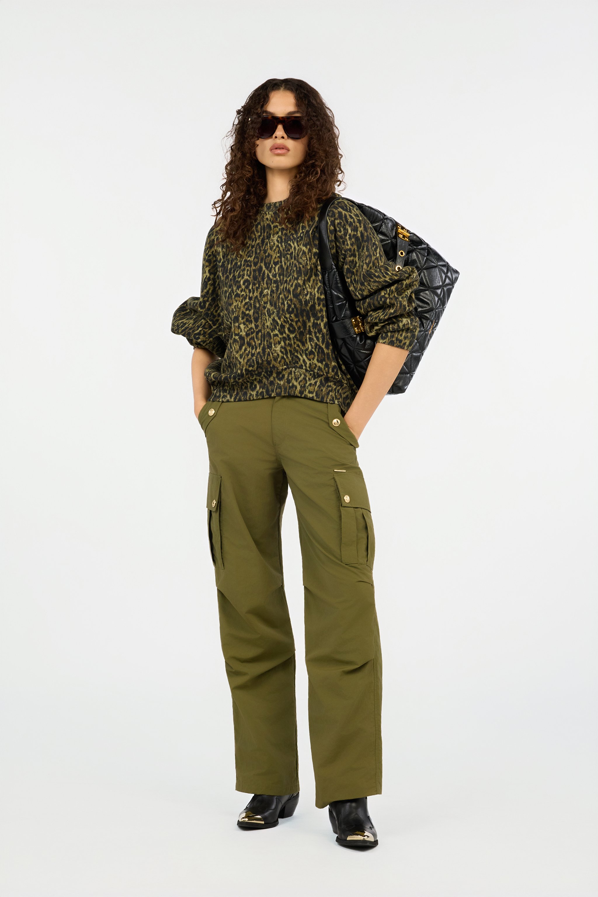 Roberto Cavalli Green Cargo Trousers With Gold Buttons