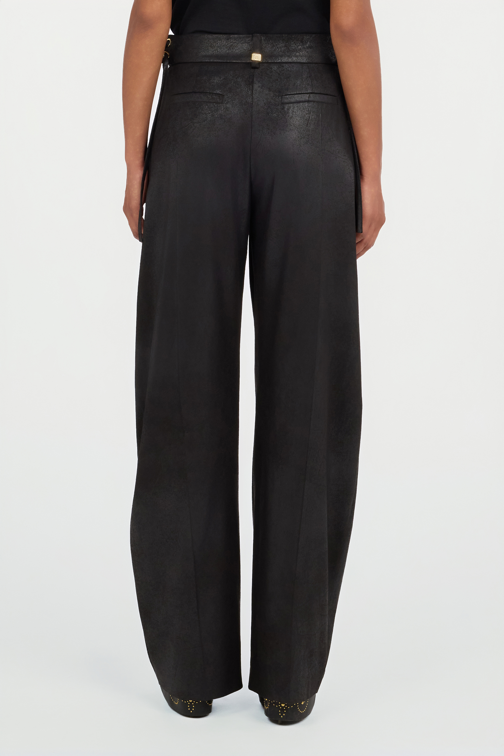 Roberto Cavalli Black Wide-leg Trousers With Tie Details In Black