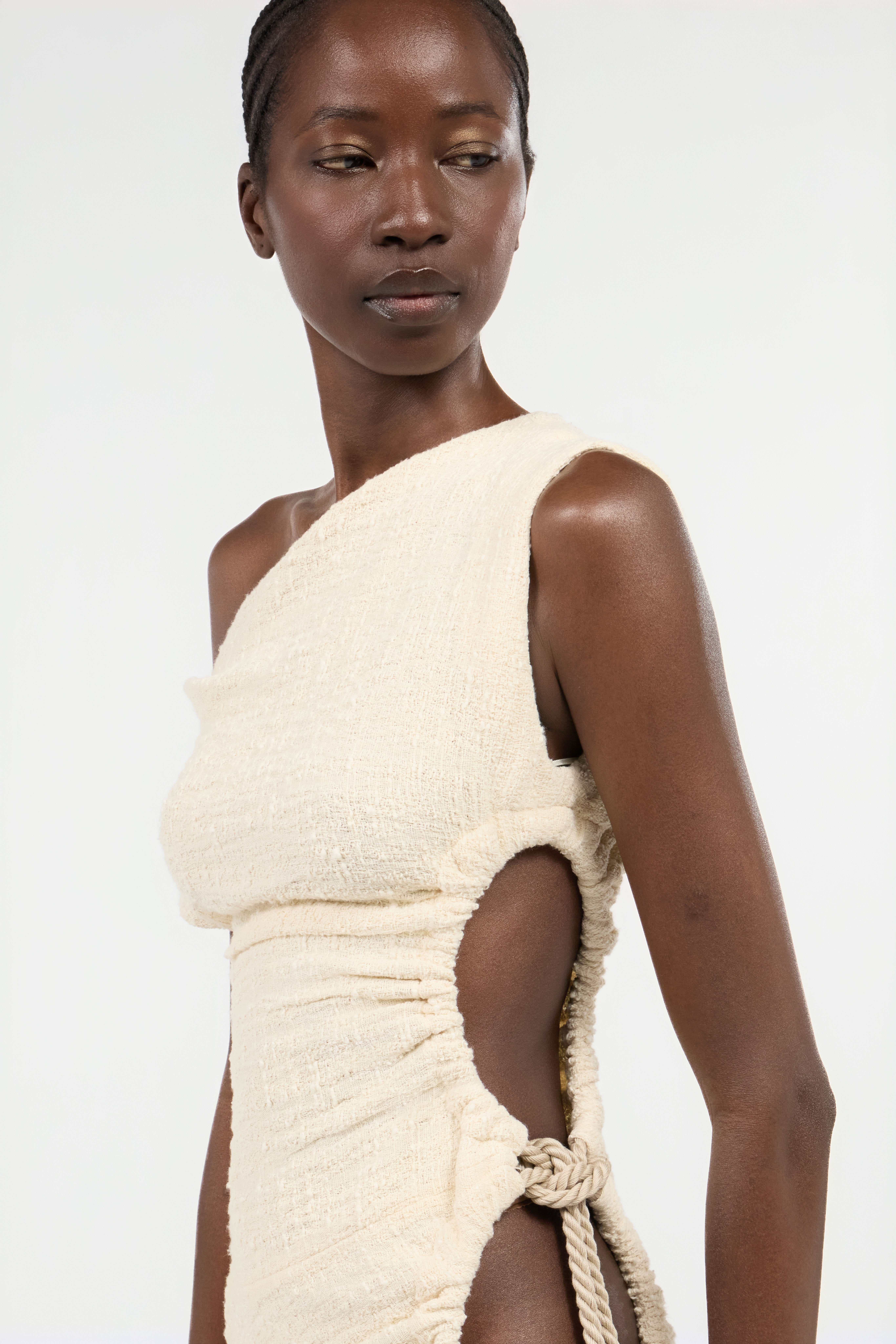 Roberto Cavalli Ivory One-shoulder Midi Dress With Cut-out In White