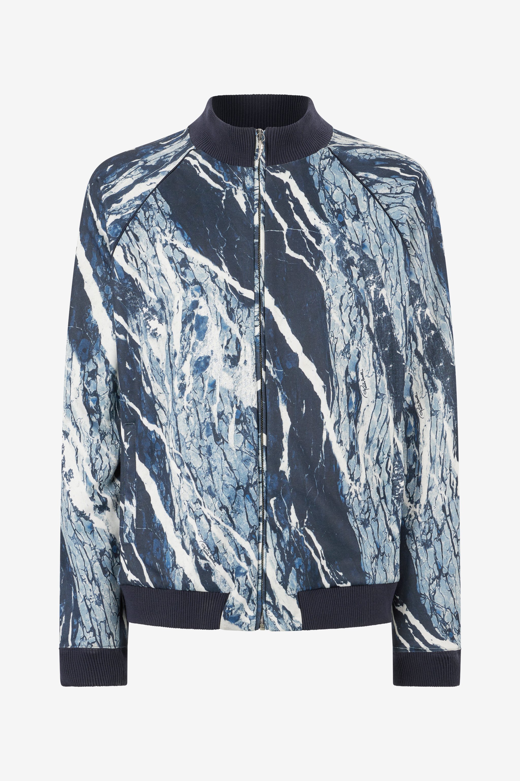 Roberto Cavalli Zip Sweatshirt With Rubane Print In Blue
