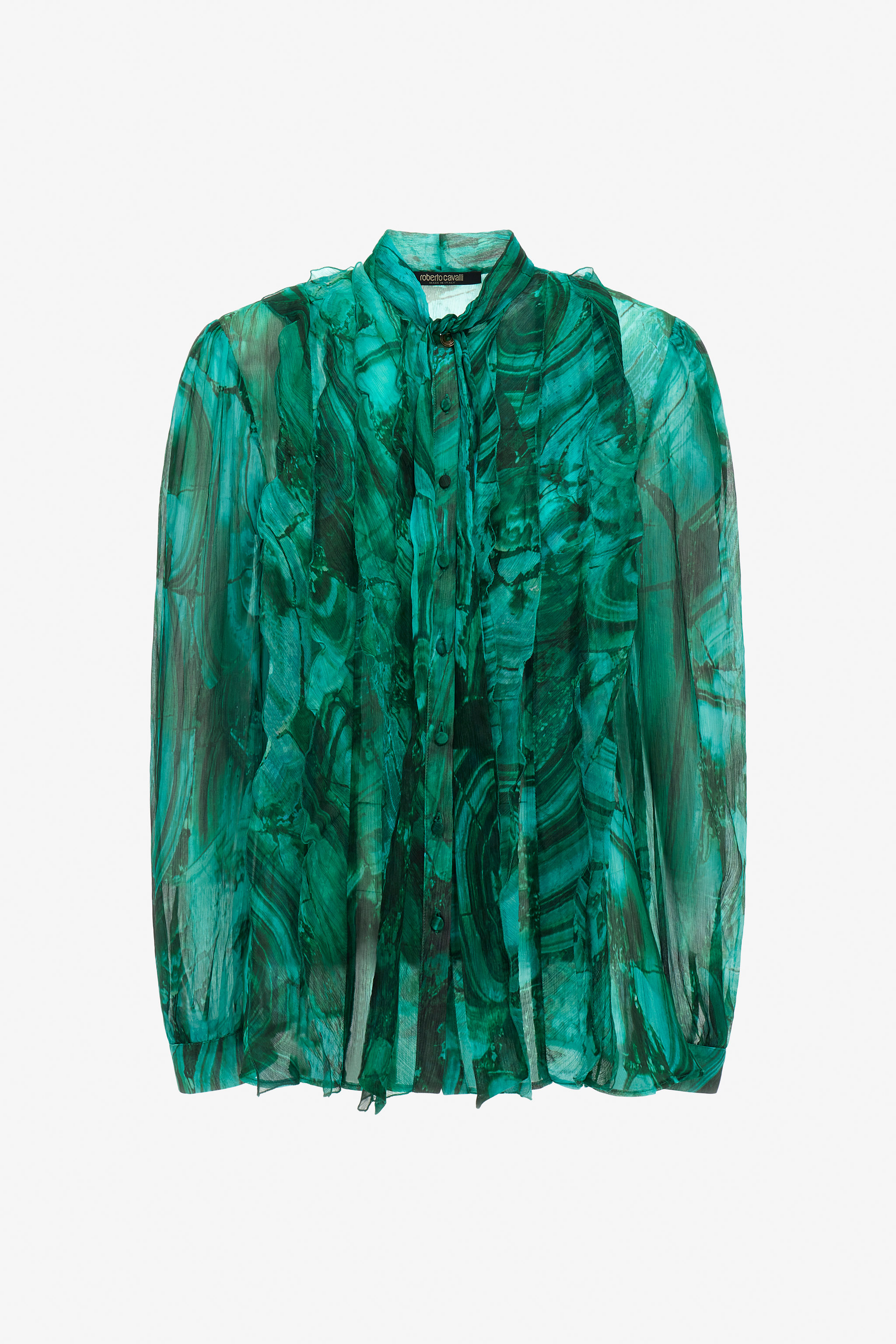 Roberto Cavalli Women's Green Malachite Print Blouse - Ready To Wear